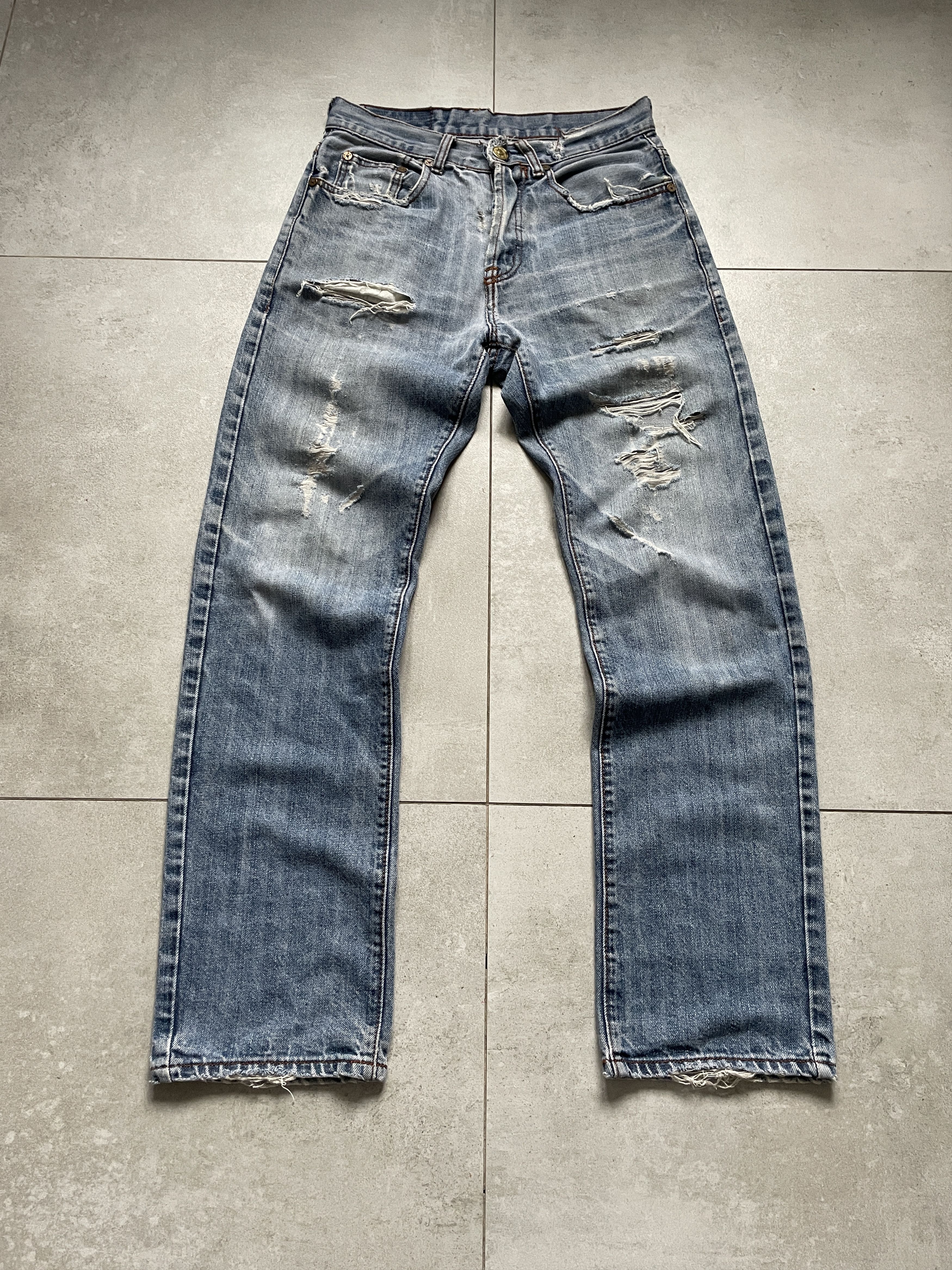 Evisu VINTAGE Y2K EVISU DISTRESSED LIGHT BLUE DENIM GOLD LOGO Size US 30 / EU 46 - 3 Thumbnail