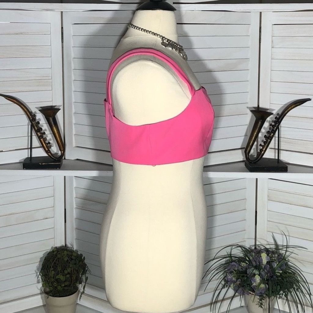 Vintage Y2K V-Front Crop Top Back Zipper Stretch Fabric Hot Pink 14 Size XL / US 12-14 / IT 48-50 - 4 Thumbnail