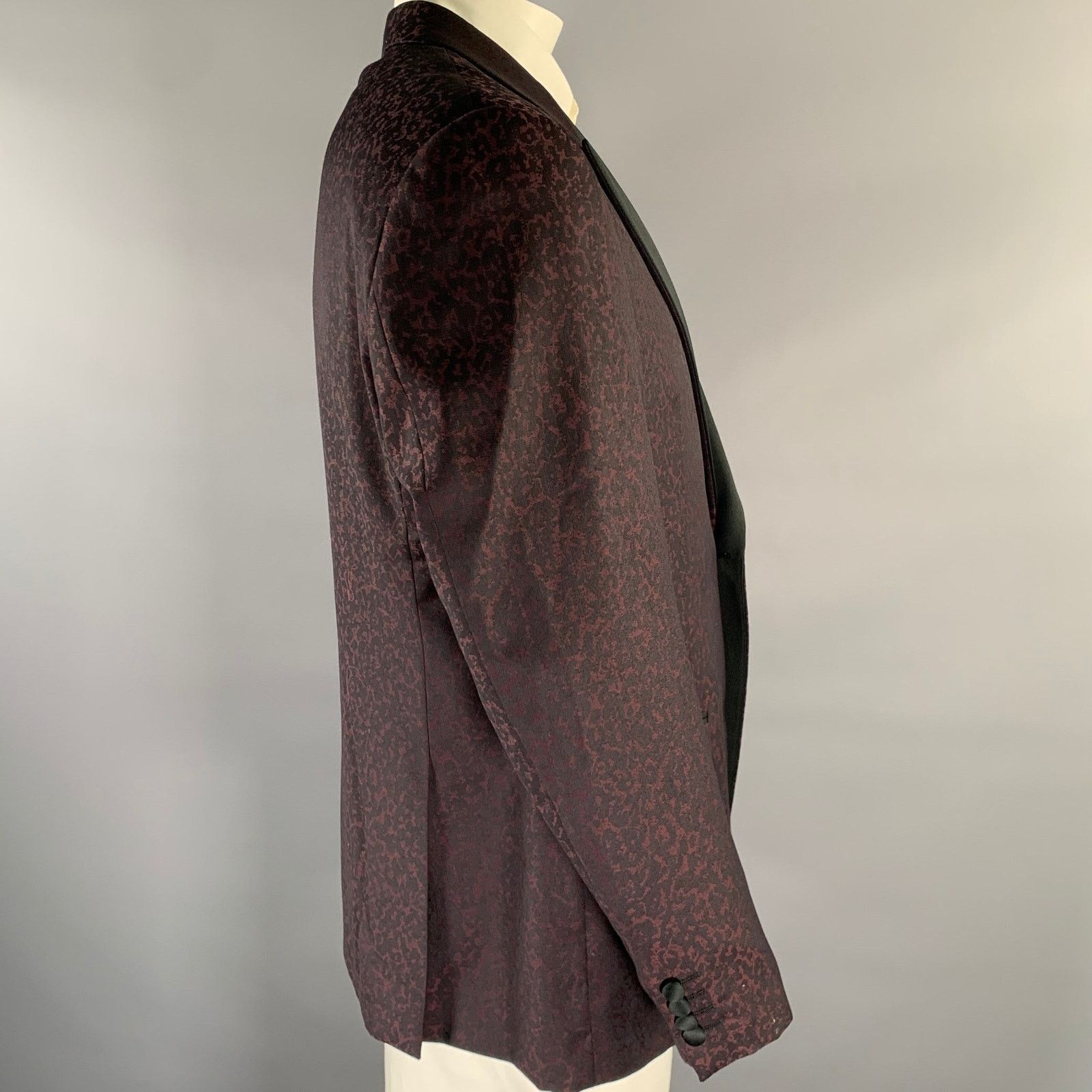 Emporio Armani EMPORIO ARMANI 46 Black Burgundy Leopard Print Sport Coat Size 46R - 3 Thumbnail