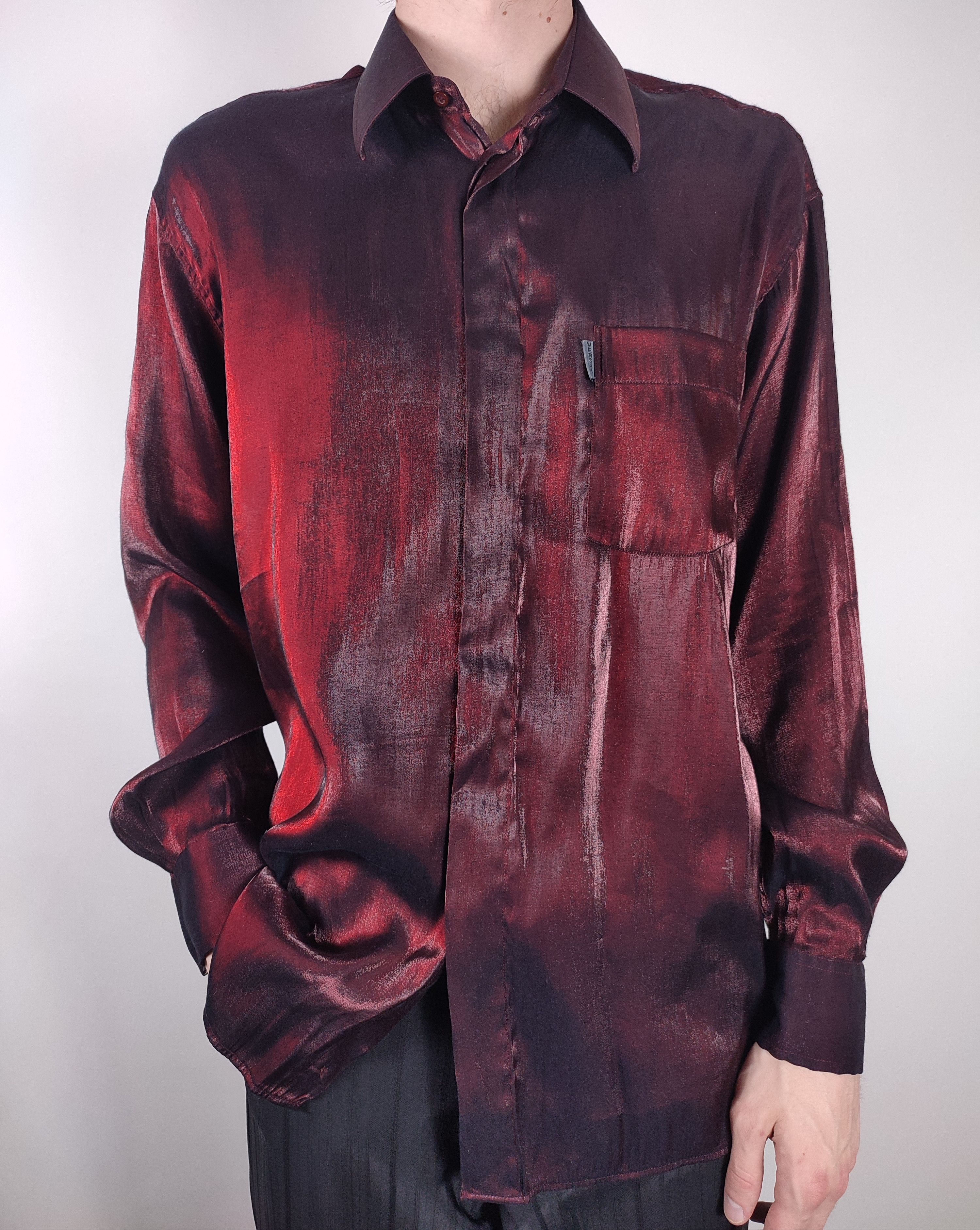 image of Versace Vintage Red Blood Silk Shirt in Dark Blood Red, Men's (Size Large)