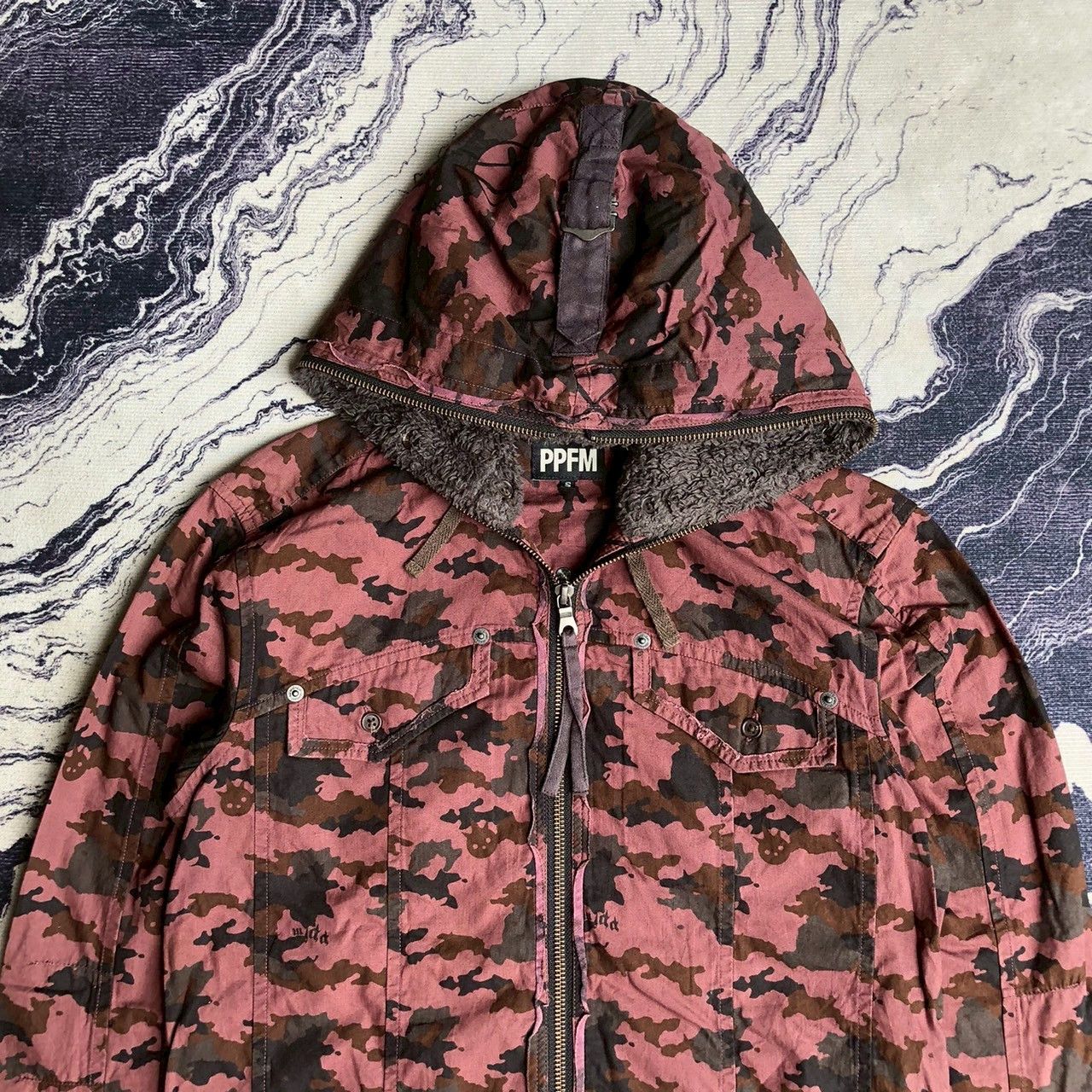 PPFM Vintage Y2K PPFM Camo Hooded Jacket Fleece Lined Size US S / EU 44-46 / 1 - 4 Thumbnail