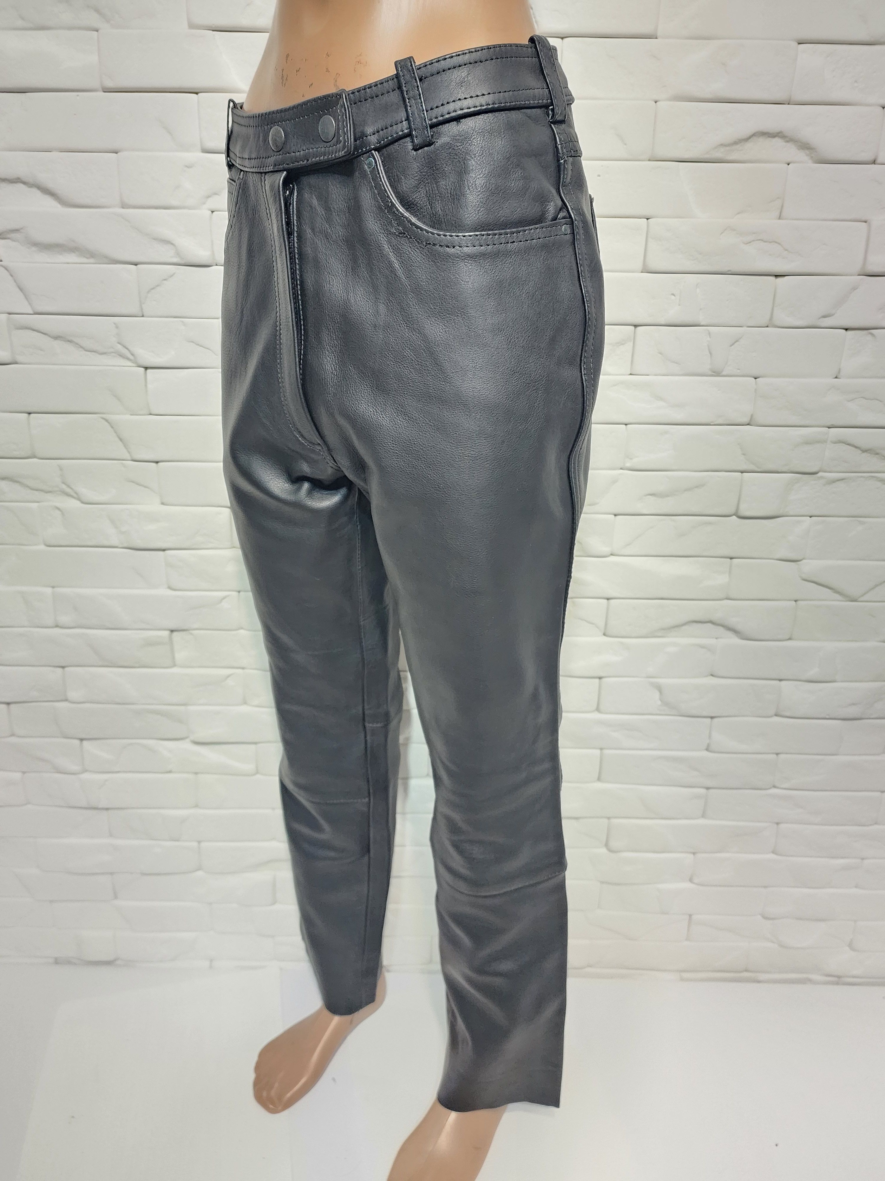 Genuine Leather Black Biker Leather Pants: Women's Denim Style Size 27" / US 4 / IT 40 - 4 Thumbnail