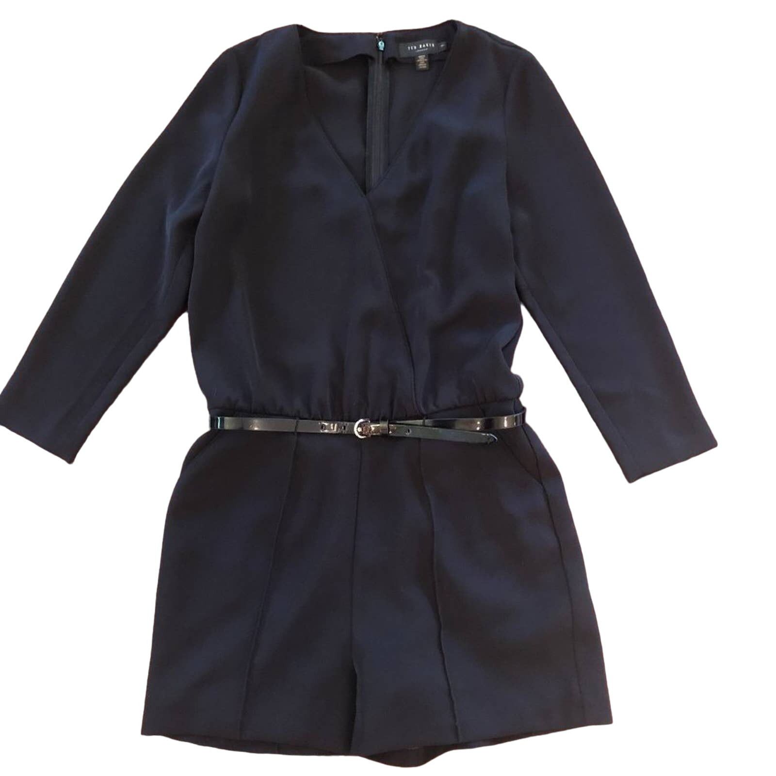 Ted Baker Ted Baker Black Belted Long-Sleeve Romper Size 27" / US 4 / IT 40 - 2 Thumbnail