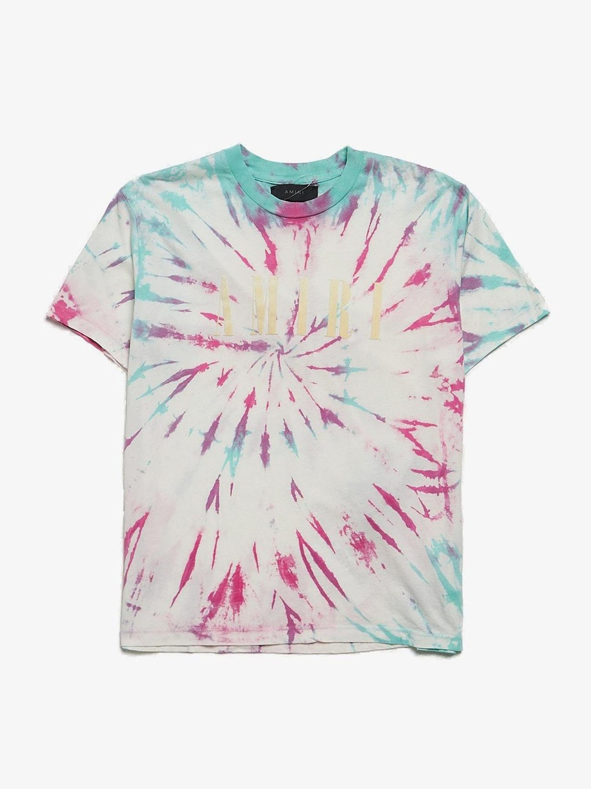 image of Amiri White Blue And Pink Tie Dye Logo Embossed Cotton T Shirt, Men's (Size XS)