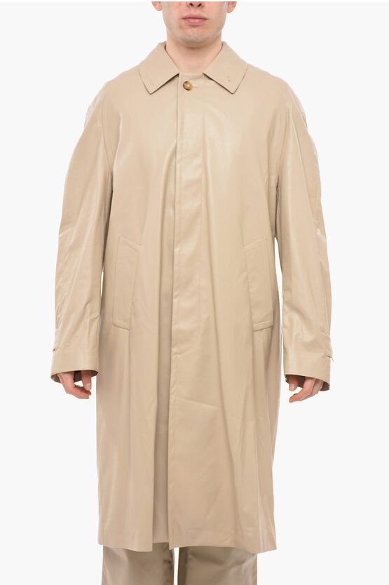image of 4Sdesigns Vegan Leather Trench With Hidden Placket in Beige, Men's (Size Medium)