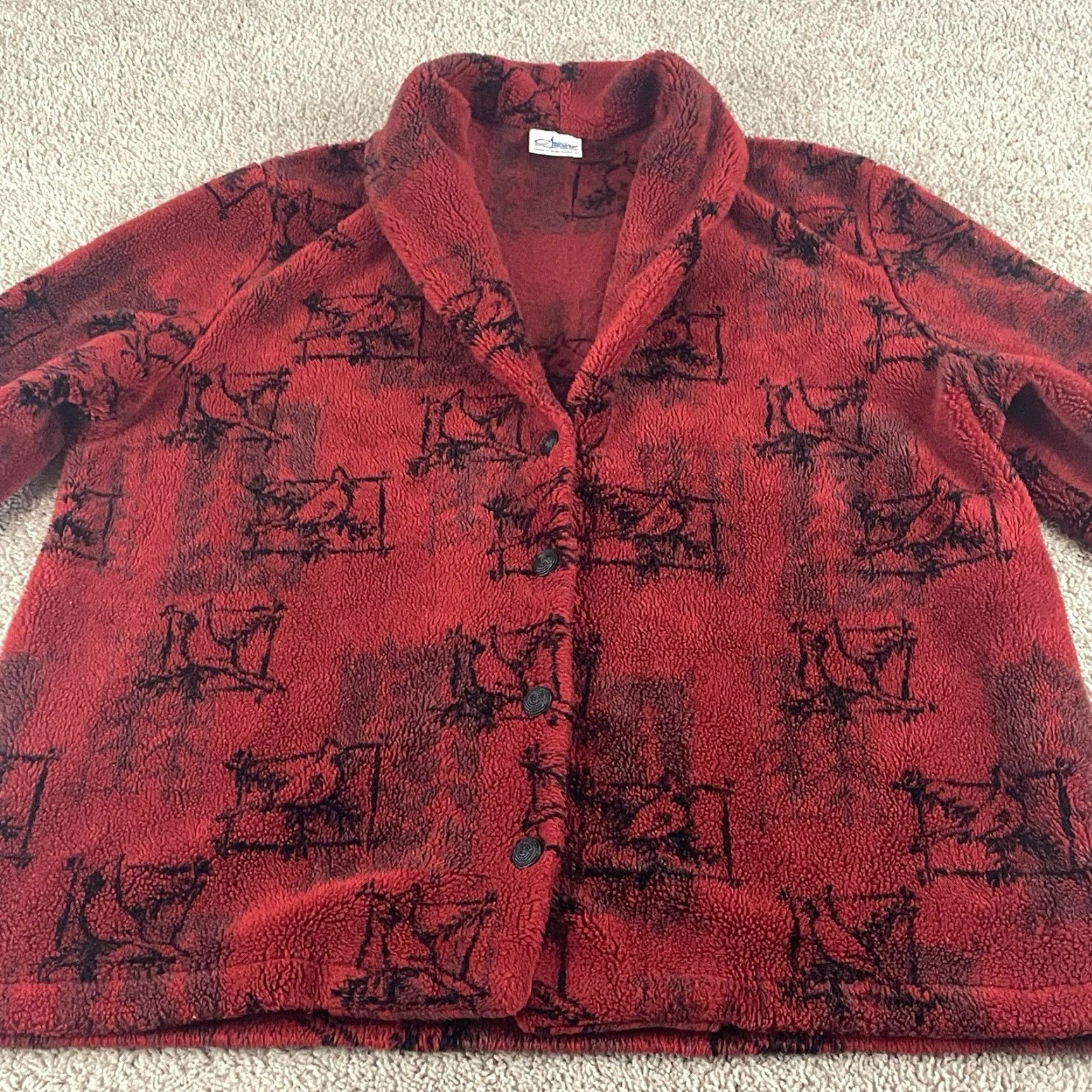 Vintage VINTAGE Jacket Womens L/XL Cardinals Birds Gorp Grandma Red & Black Fleece USA Jacket Size L / US 10 / IT 46 - 3 Thumbnail
