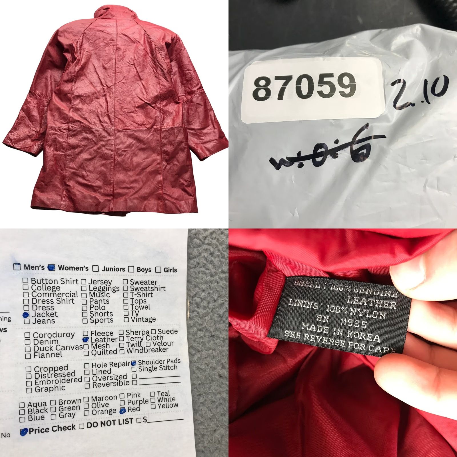 Pelle Pelle Pelle Leather Lined Trench Coat Jacket Womens Medium Petite Red Pocket Button Overcoat Size M / US 6-8 / IT 42-44 - 8 Thumbnail