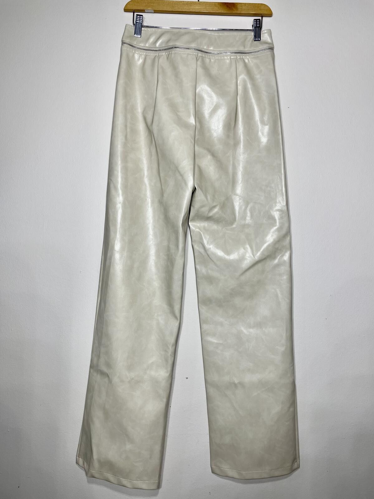 Other New Cream Faux Leather Zip Trouser Clean Girl Aesthetic Sz 4 Size 27" / US 4 / IT 40 - 5 Thumbnail