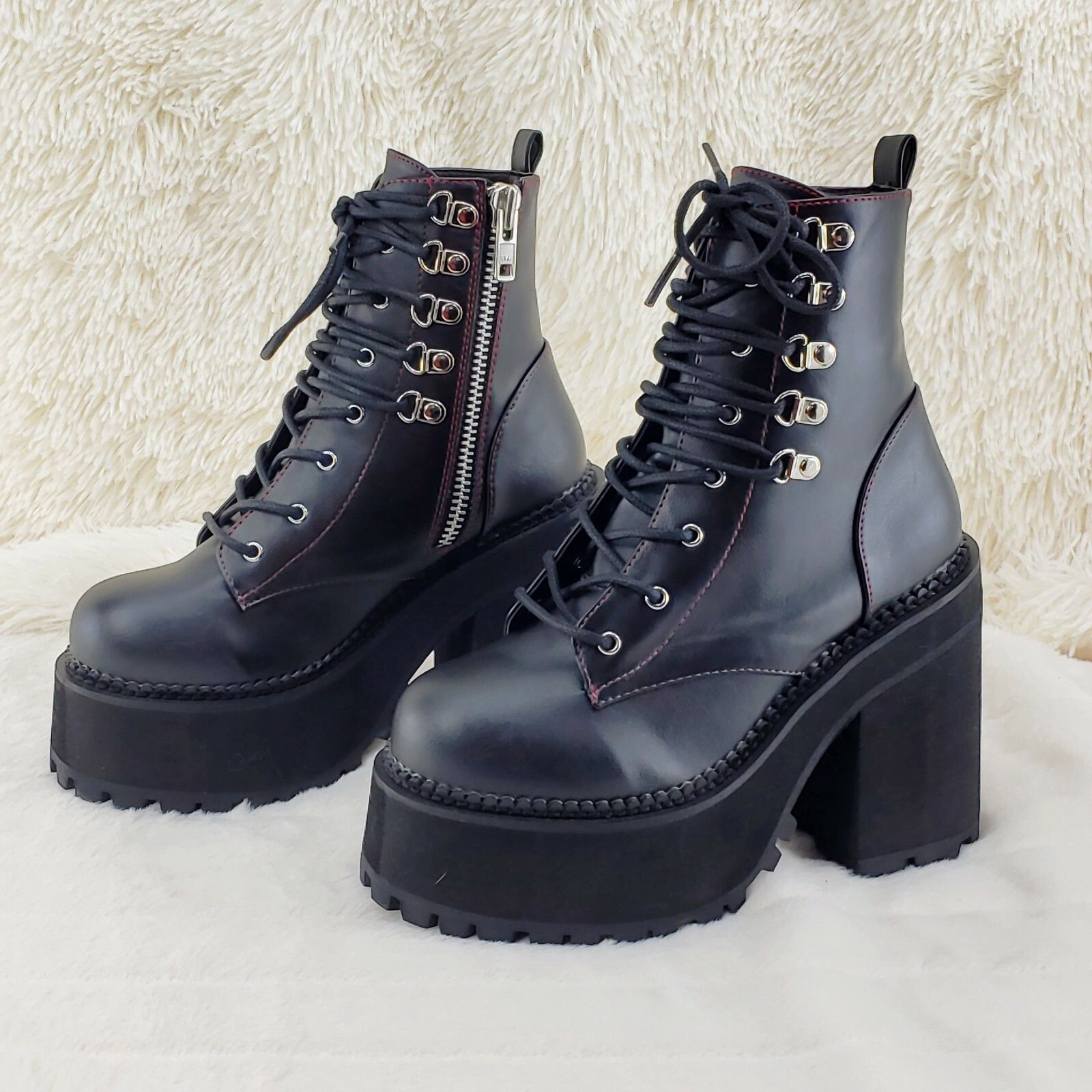 Demonia Cult DEMONIA Assault 100 Gothic Punk Heel Cleat Platform Red Stit Size US 9 / IT 39 - 4 Thumbnail