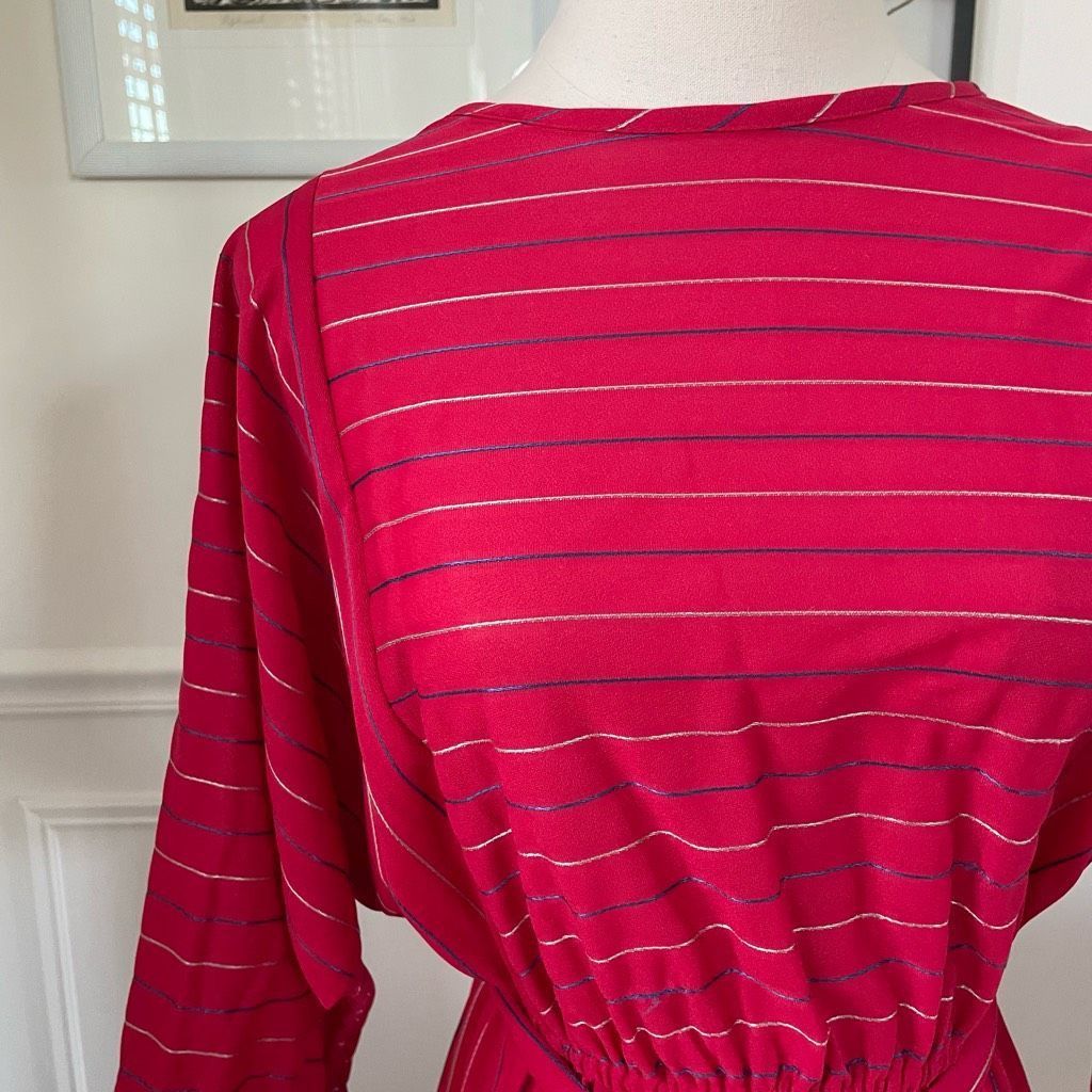 Vintage Vintage 80s Blouson Style Red Dress Mixed Direction Stripe S Size S / US 4 / IT 40 - 2 Thumbnail