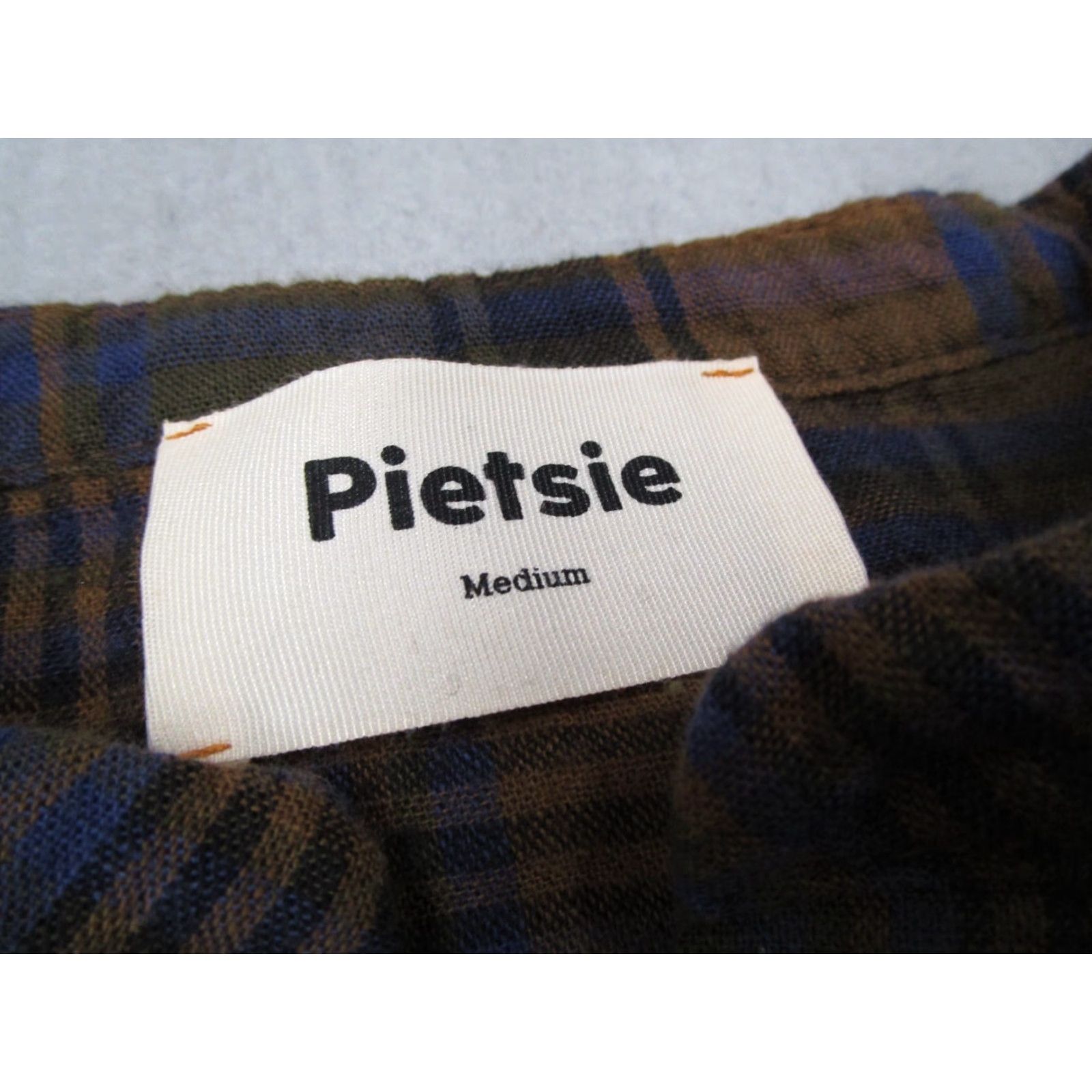 Vintage Pietsie Women's Brown Plaid Long Sleeve Henley Button Up Blouse - 100% Cotton Made in USA, Size Medium Size M / US 6-8 / IT 42-44 - 3 Thumbnail