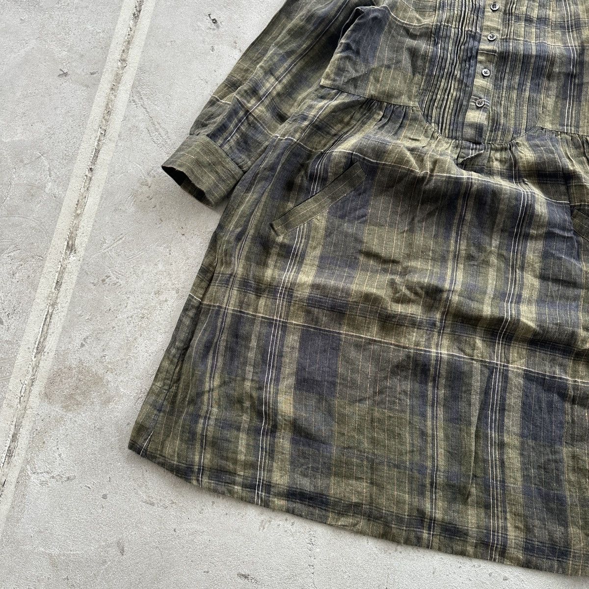 Etro Vintage Etro Tunic Midi Dress Linen Green Plaid Womens 38 Size M / US 6-8 / IT 42-44 - 4 Thumbnail