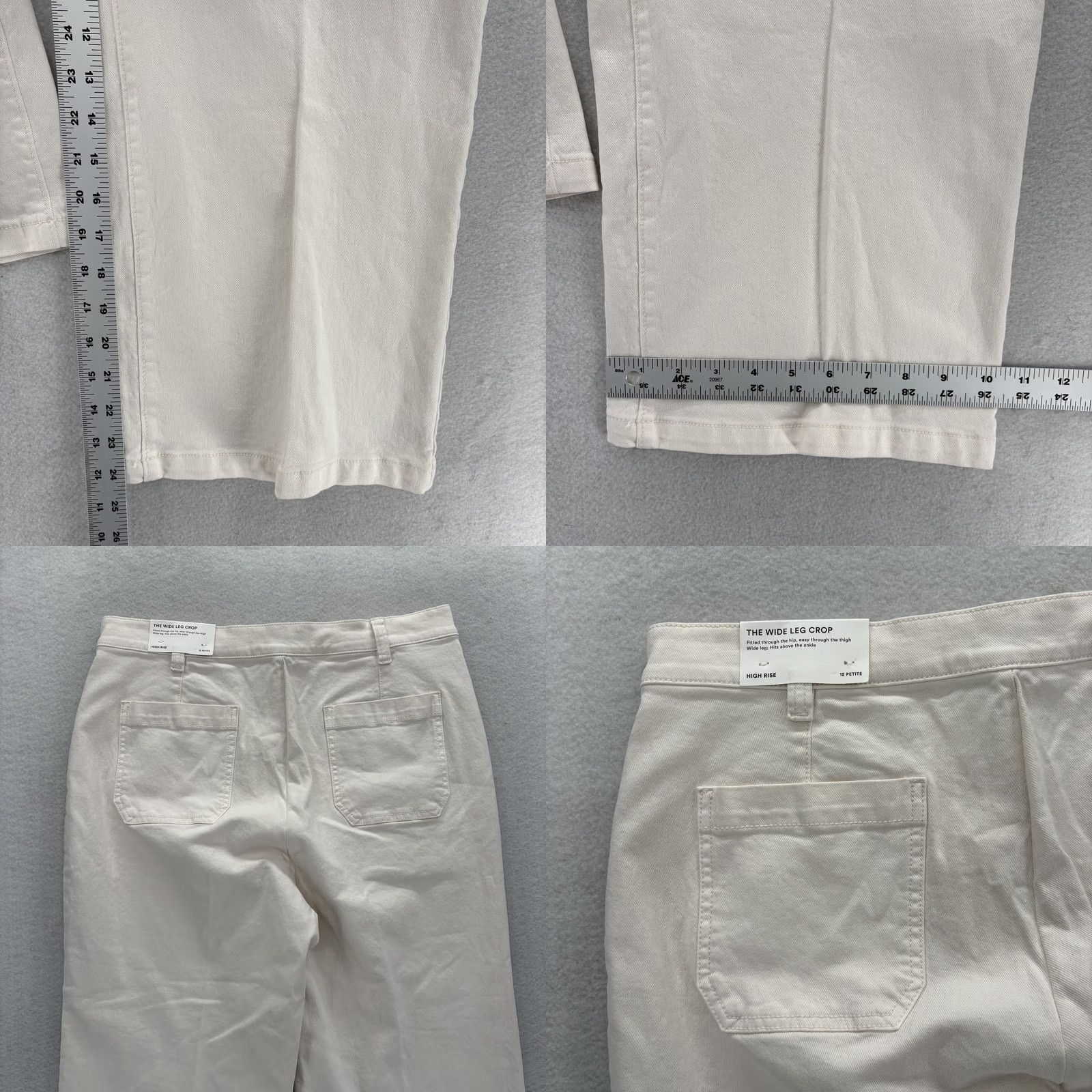 Ann Taylor VINTAGE? No. Ann Taylor White Wide Leg Crop Pants 12P Petite Women White Twill High Rise Sailor Cropped Pants with Pockets Stretch Size 34" / US 12 / IT 48 - 8 Thumbnail