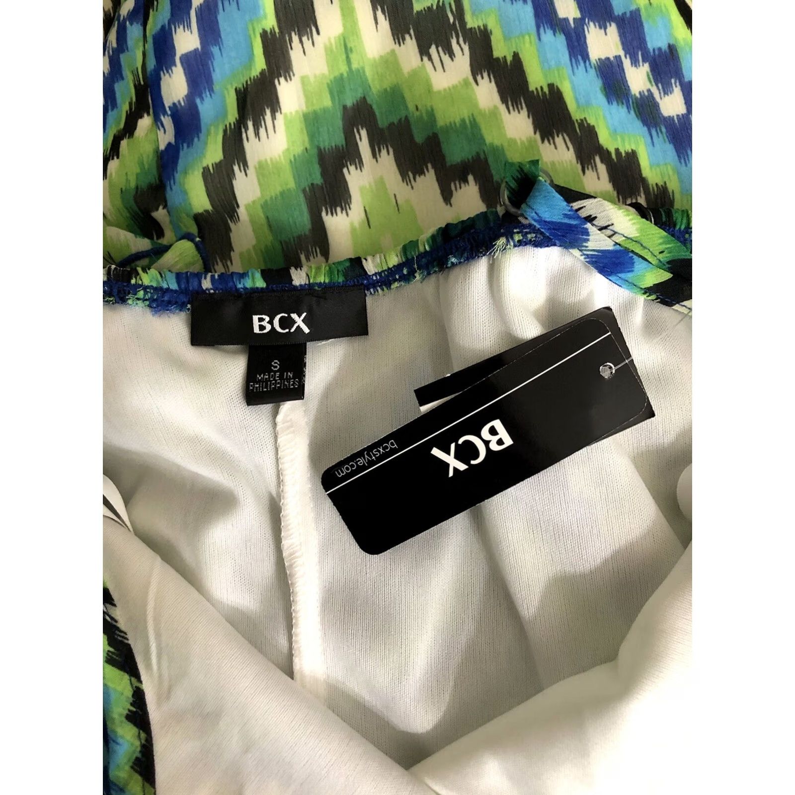 Vintage BCX Dress Womens S Green NWT Sun Geo Abstract Tiered Ruffles Strappy Tie Back Size S / US 4 / IT 40 - 4 Thumbnail