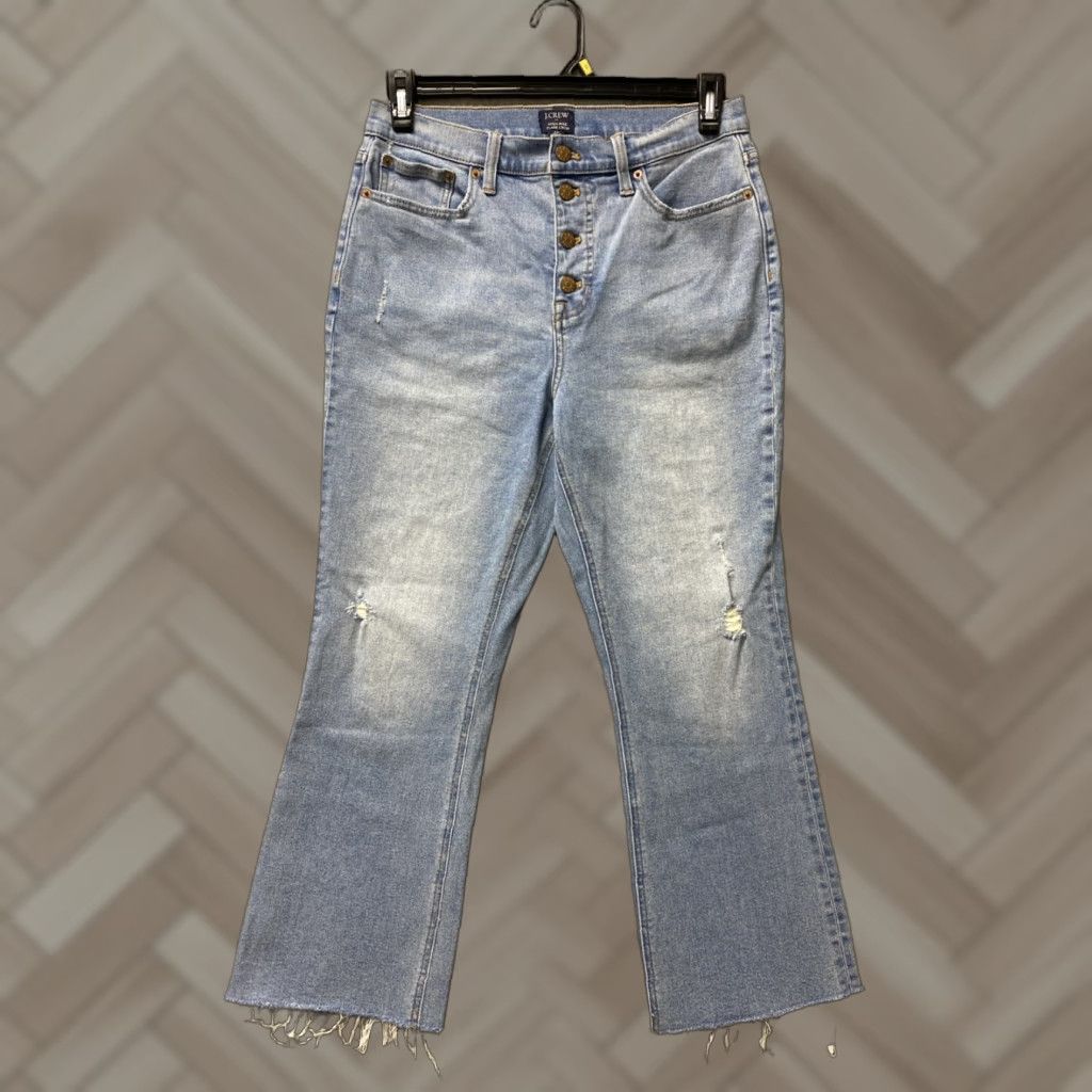 J.Crew J.Crew Jeans Women’s 29x25 Flare High Rise Blue Denim Slimming Button Zip Raw Hem Regular Size 29" - 1 Thumbnail