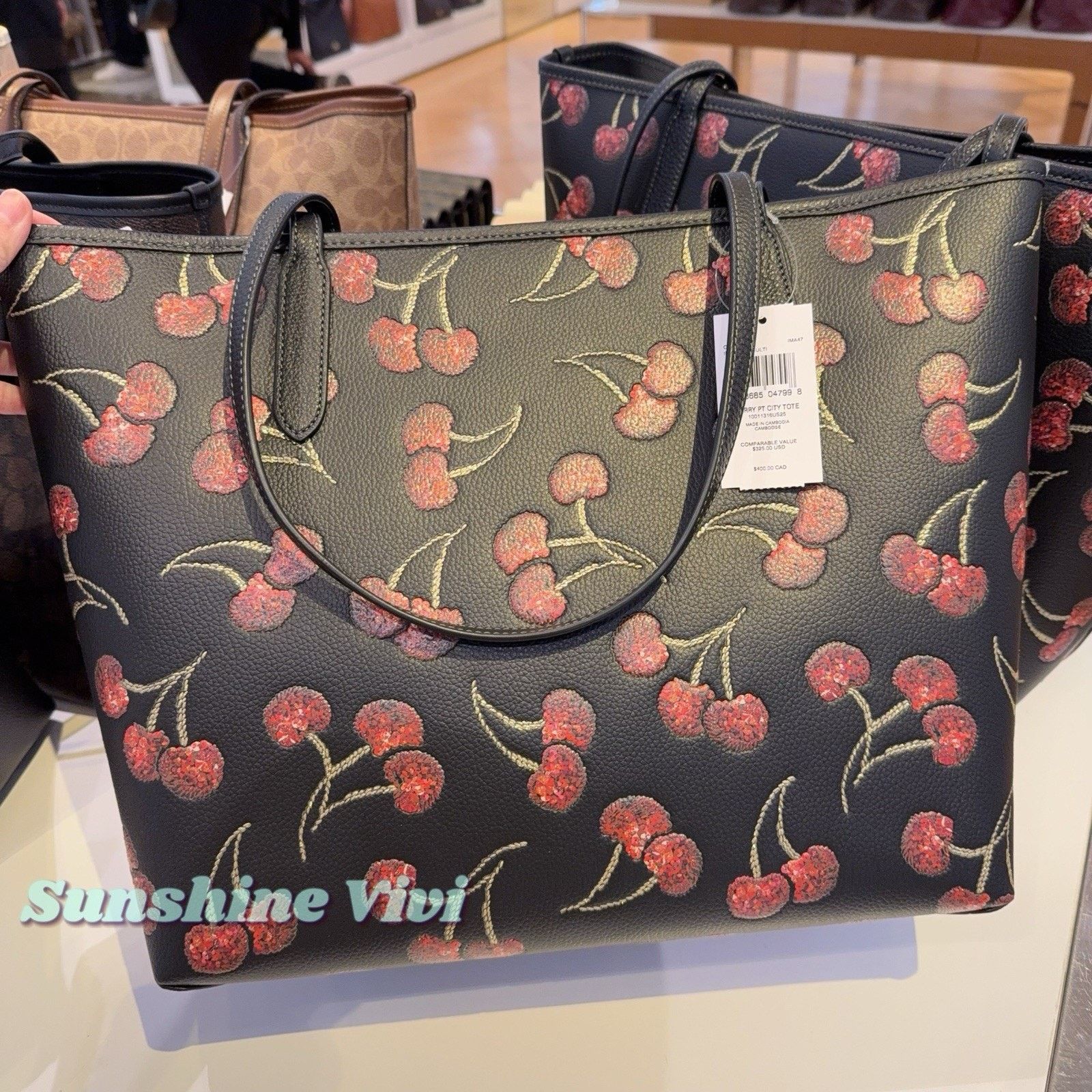 Coach NWT Coach City Tote Bag Cherry Print CCZ18 Gold/Black Multi Size ONE SIZE - 7 Thumbnail