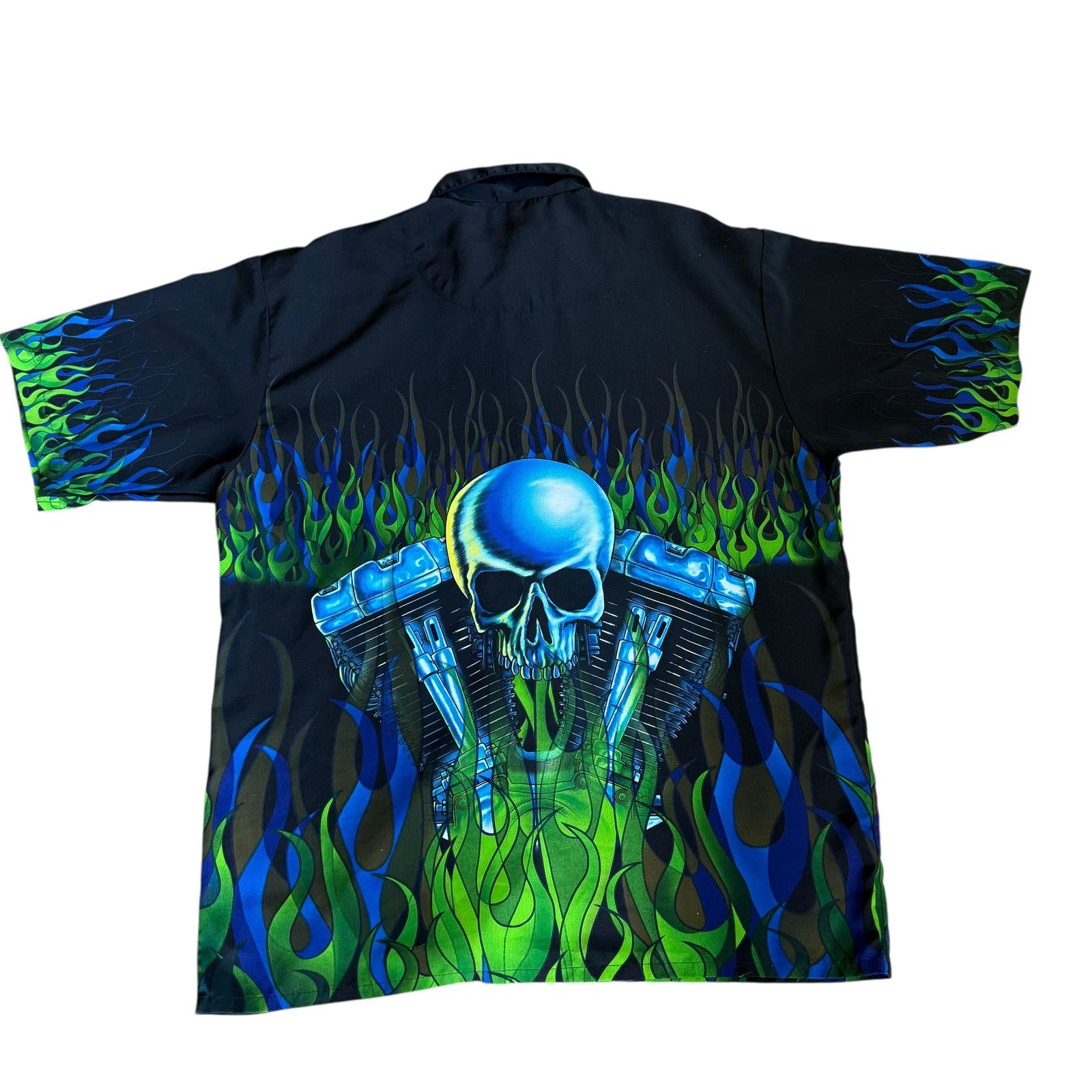 Vintage Sapphire Lounge y2k Skull Engine Flames Button Up Mens XL Size US XL / EU 56 / 4 - 4 Thumbnail