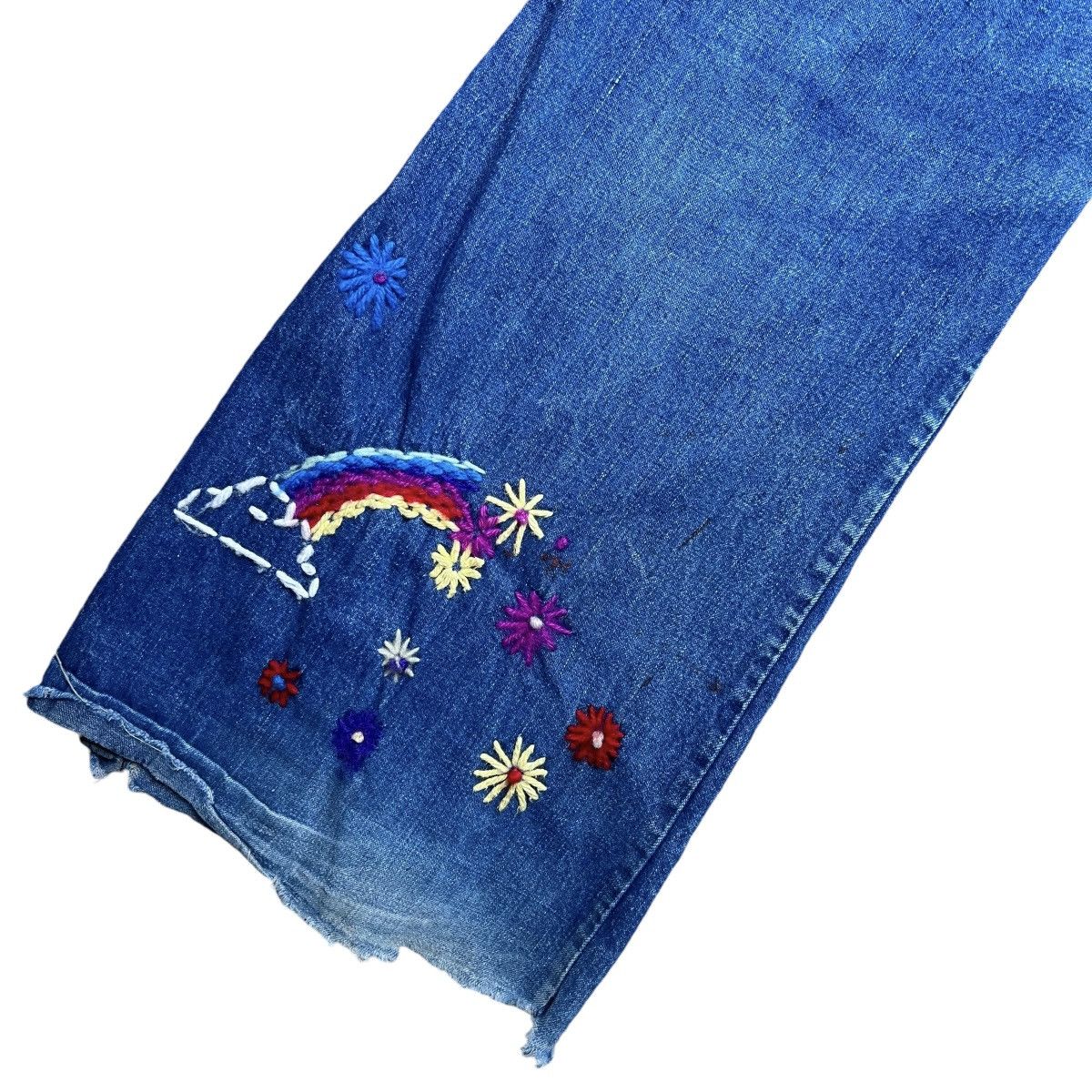 Vintage Vintage 1970s Denim Custom Hippie Bellbottom Flare Jeans Size 31" - 14 Thumbnail