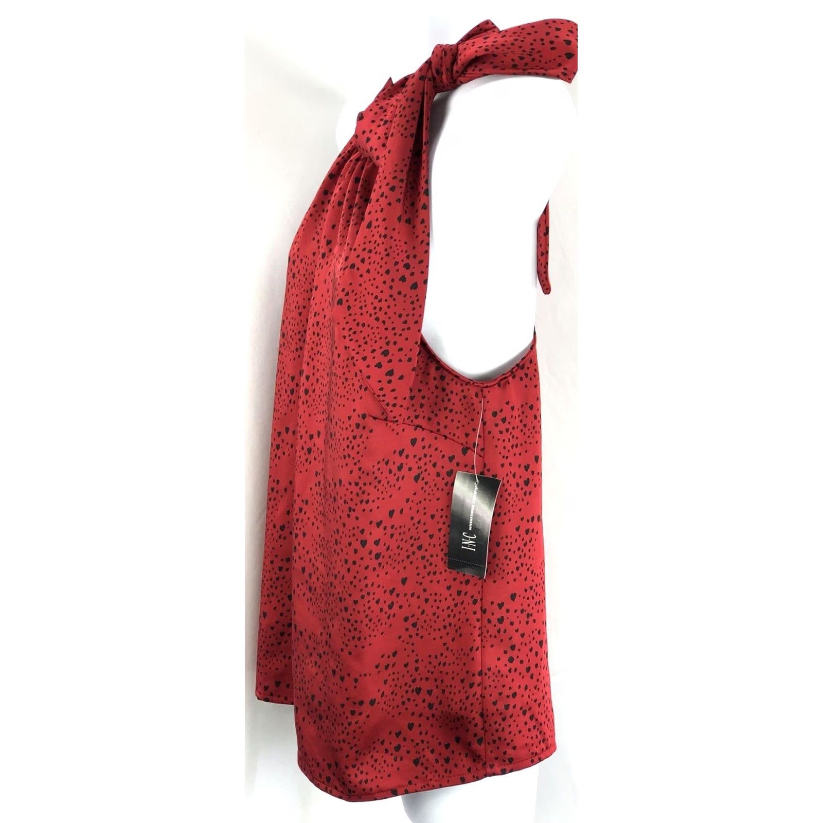 Vintage NWT INC International Concepts Geometric Halter Top Sleeveless Red M Geometric Bow Tie Neck Mock Neck Satin Sateen Size M / US 6-8 / IT 42-44 - 2 Thumbnail