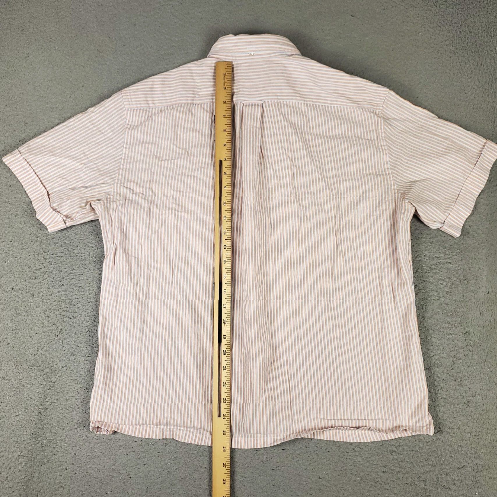 Faconnable Façonnable Men's Shirt Large Orange Striped Cotton Button-Up Short Sleeve Summer Casual Size US L / EU 52-54 / 3 - 3 Thumbnail