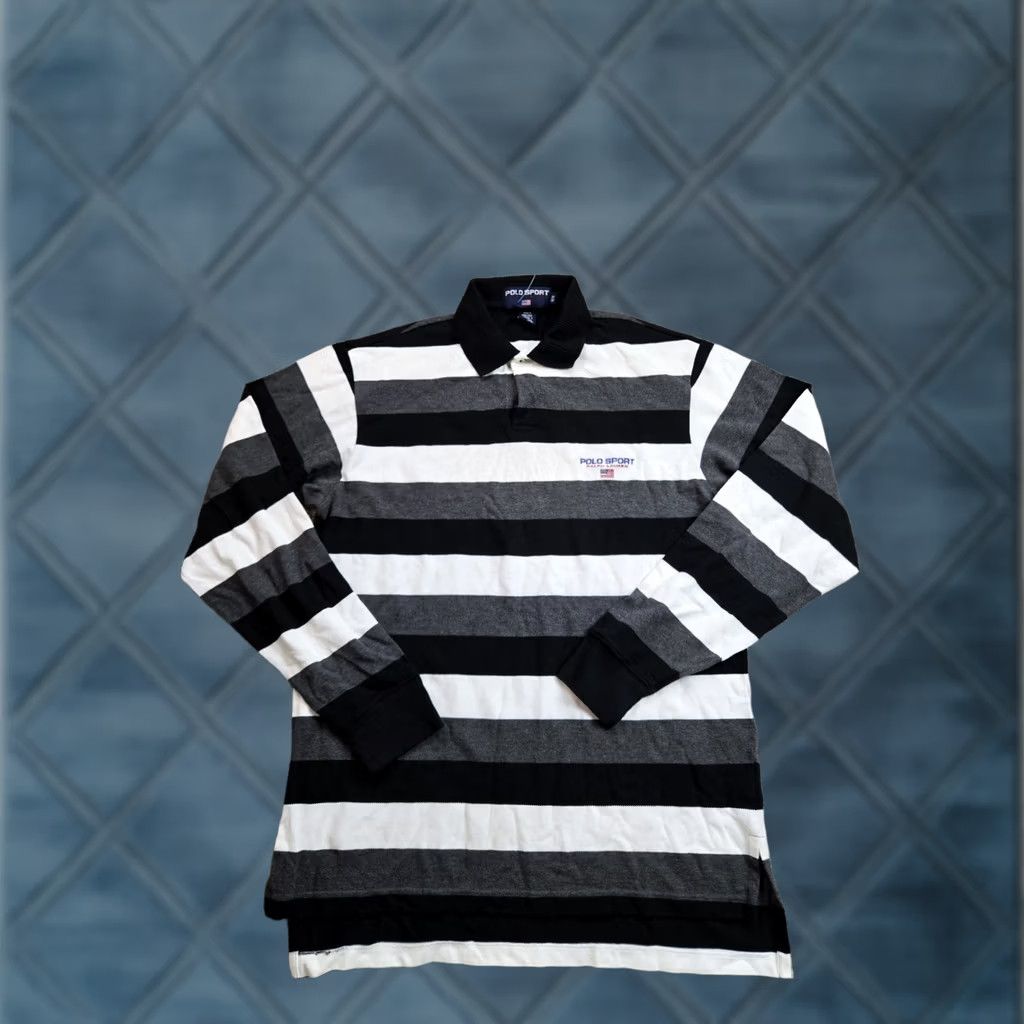 Vintage VINTAGE Polo Sport Polo Shirt Mens M Gray Striped Long Sleeve Pullover 90s Polo Shirt Mens 90s Shirt Size US M / EU 48-50 / 2 - 1 Thumbnail