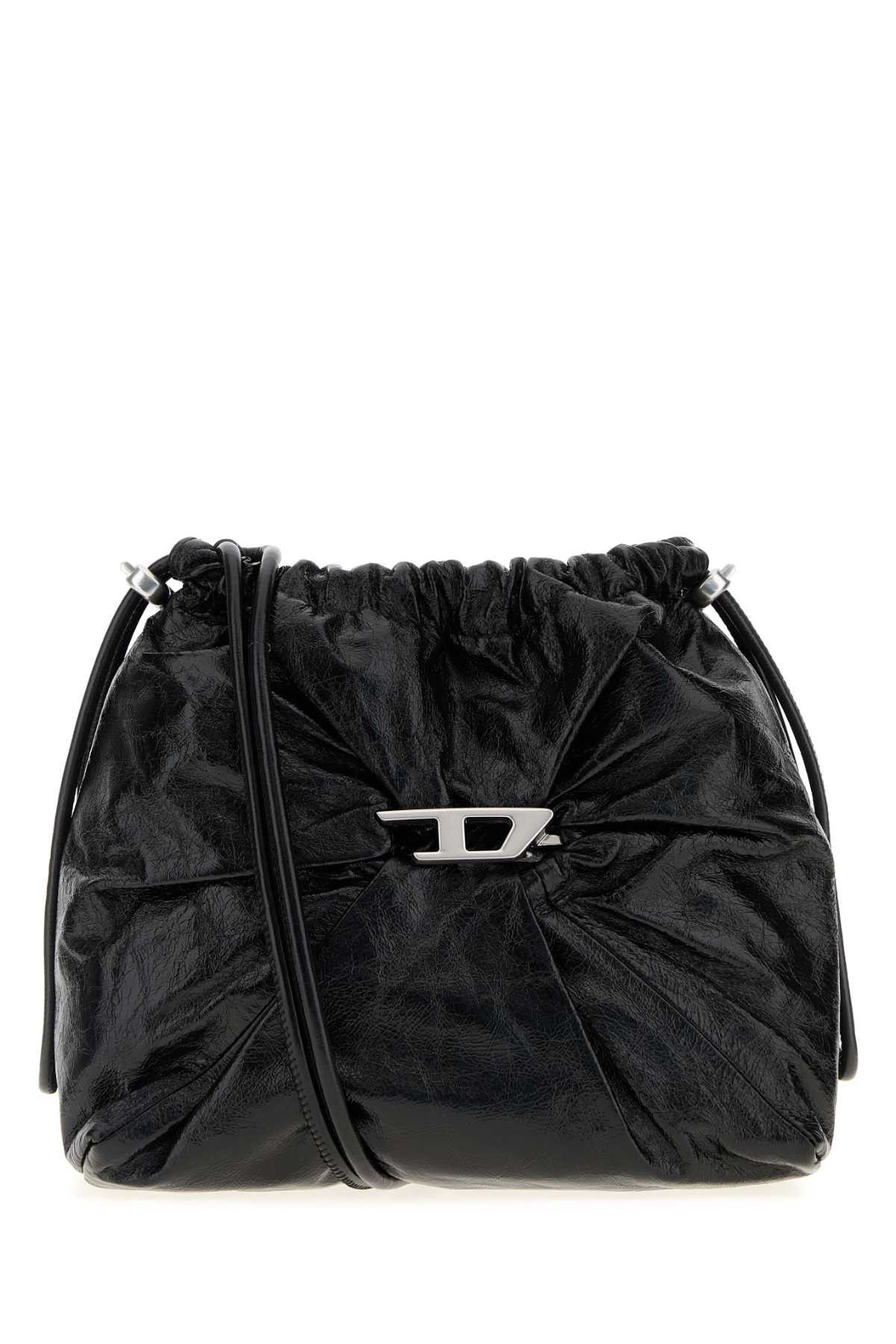 Black Leather Scrunch-D Bucket Bag