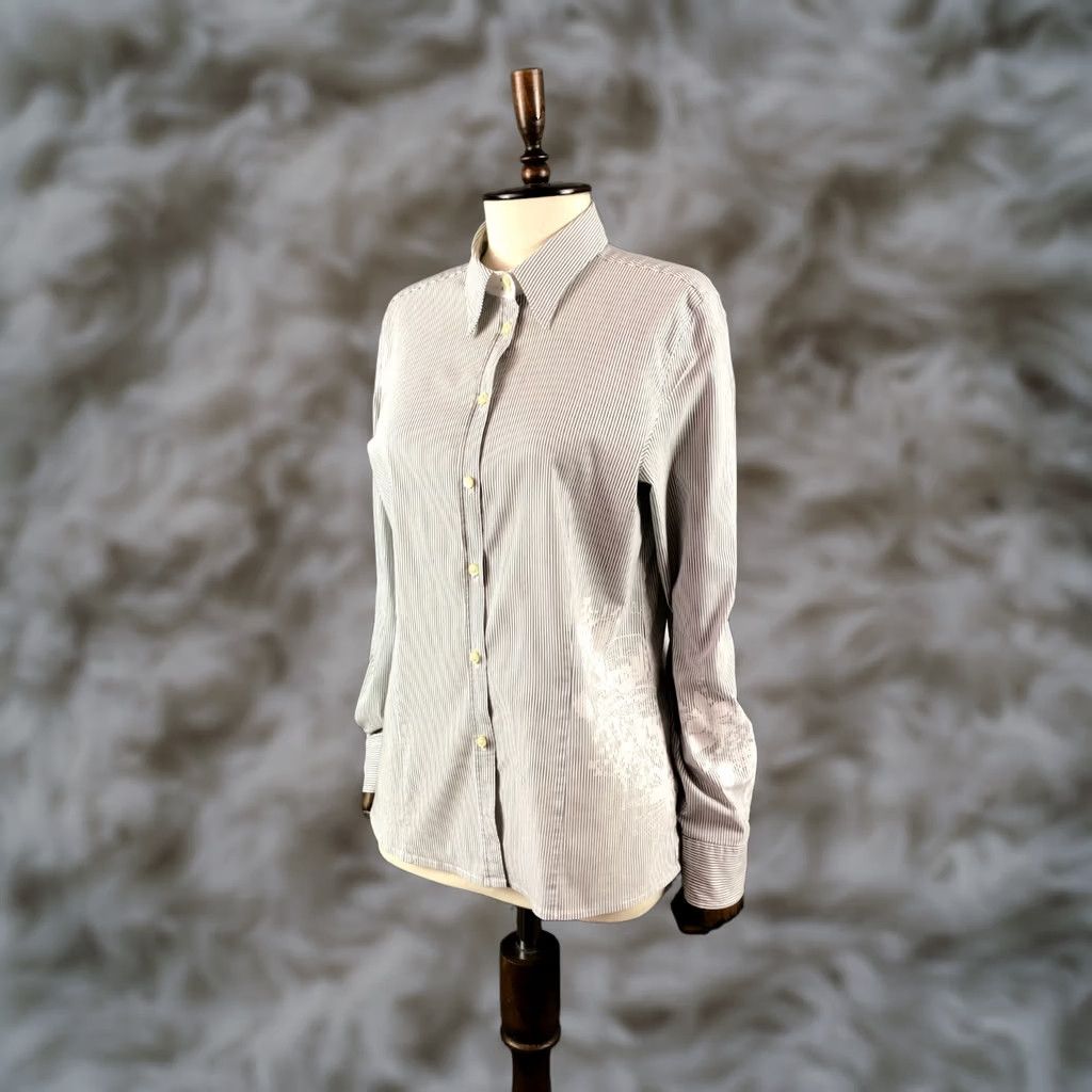 Bogner Bogner Shirt Women’s Size 42 White/Gray Striped Cotton Button-Up Long Sleeve Collared Moda Vintage? Size M / US 6-8 / IT 42-44 - 1 Thumbnail