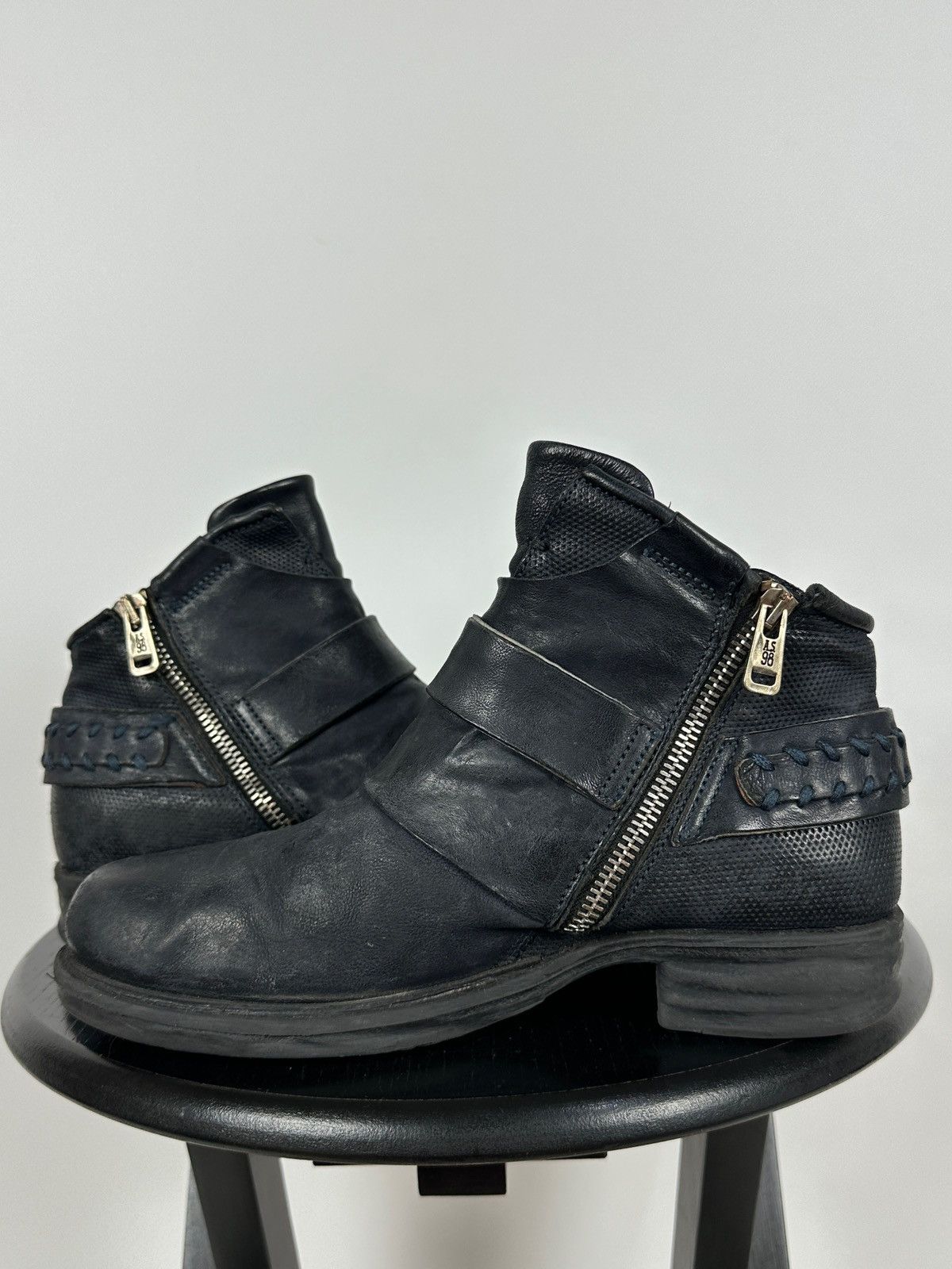 A.S.98 A.S.98. Airstep Navy Blue Leather Biker Ankle Boots Size US 8 / IT 38 - 9 Thumbnail