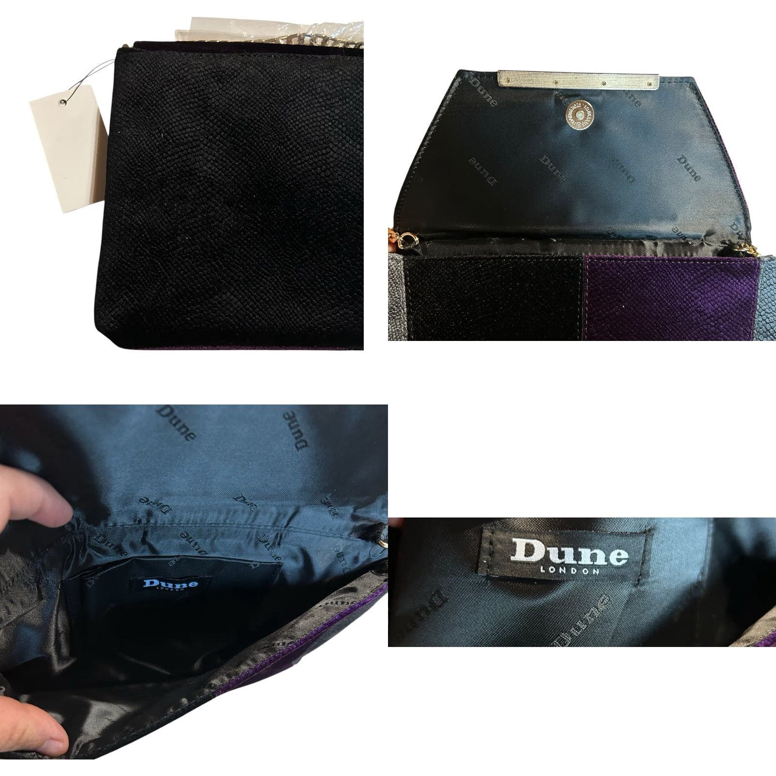 Vintage Dune London Crossbody Purse Black & Purple Velvet NWT Chain Strap Handbag Women VINTAGE? Size ONE SIZE - 10 Thumbnail