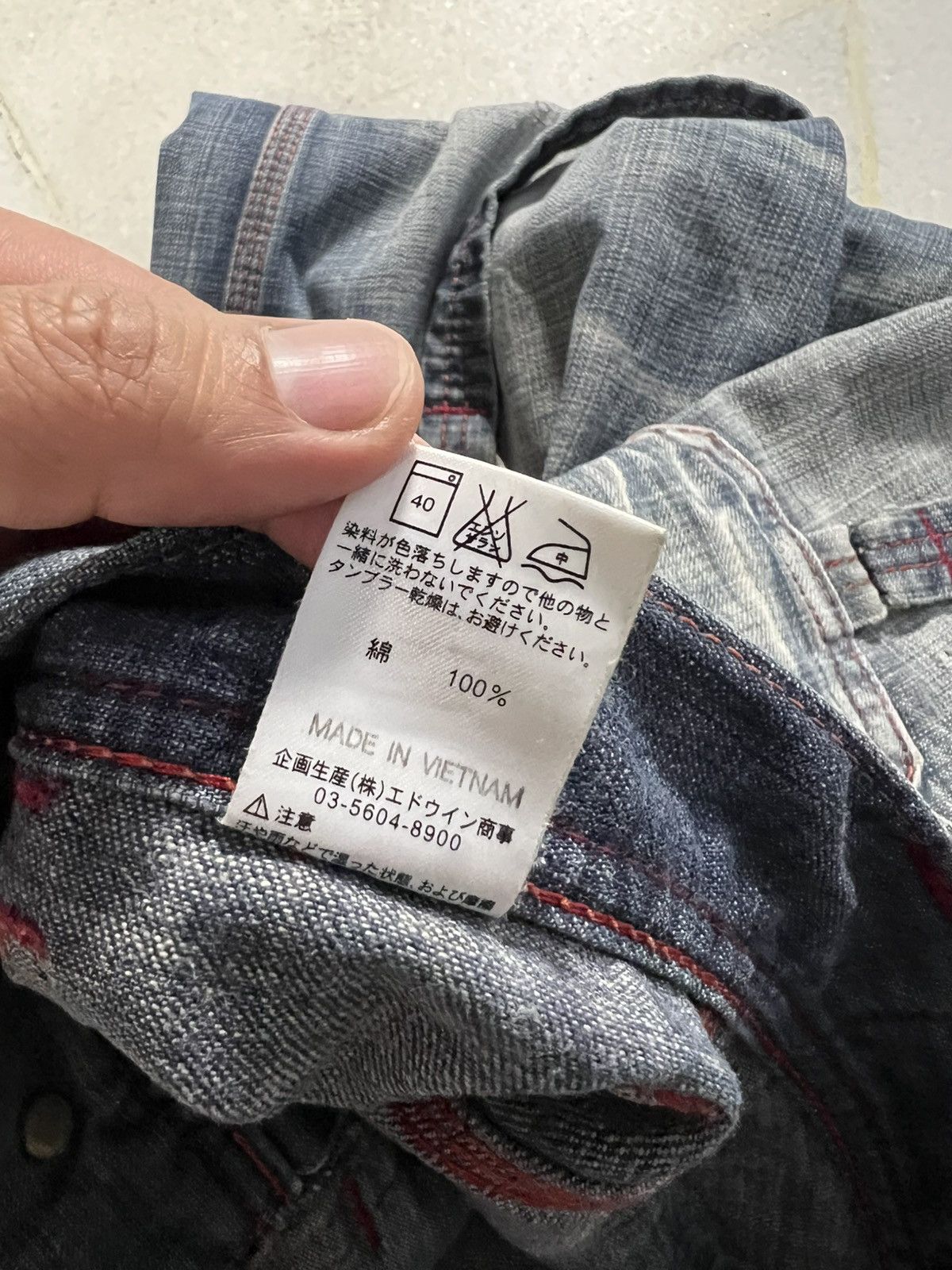 Edwin 💥Flare💥Vintage Edwin 503 Blue Trip Distress Jeans Size US 31 - 20 Thumbnail