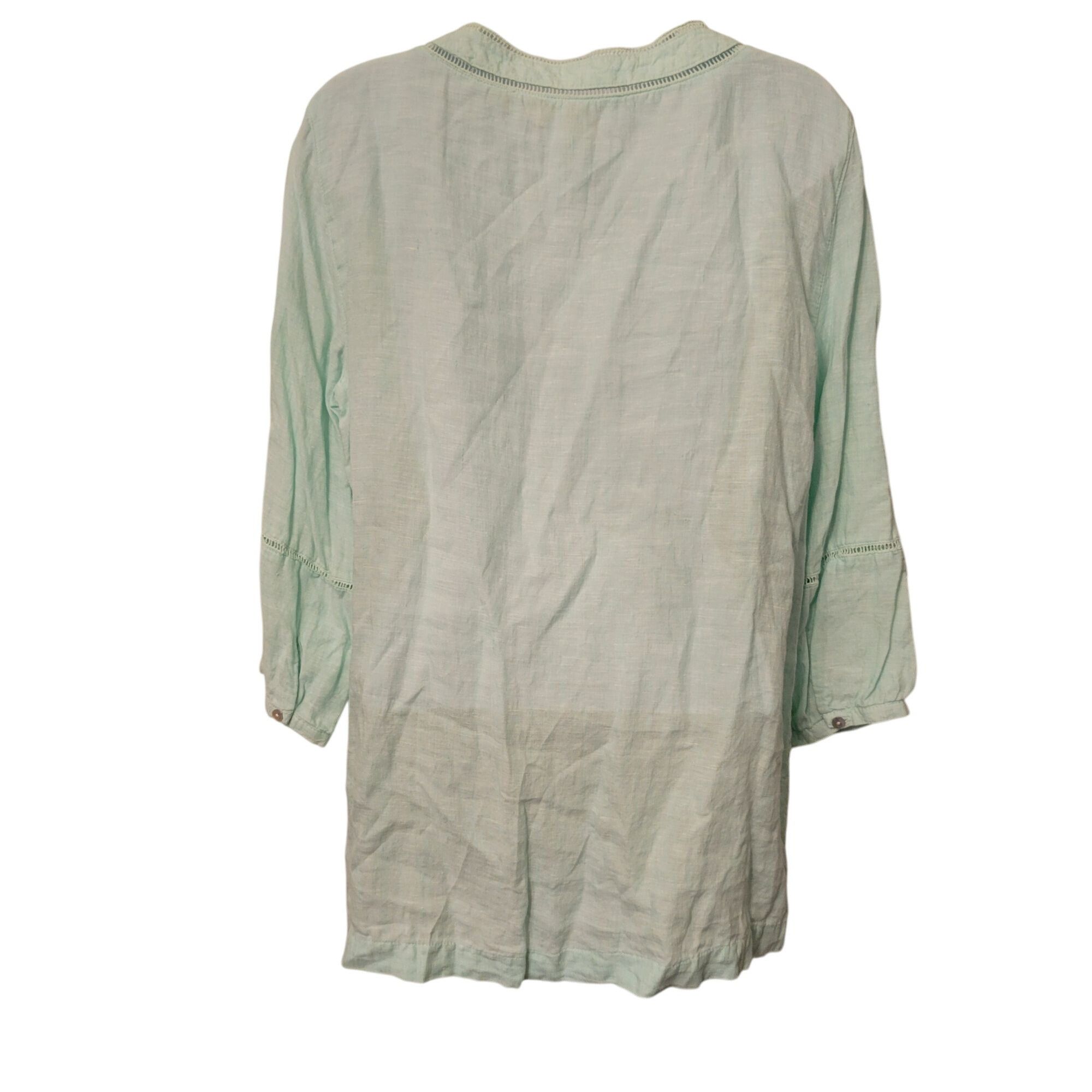 Joie Joie M Mint Green Linen V Neck Long Sleeve Popover Tunic Top Size M / US 6-8 / IT 42-44 - 6 Thumbnail