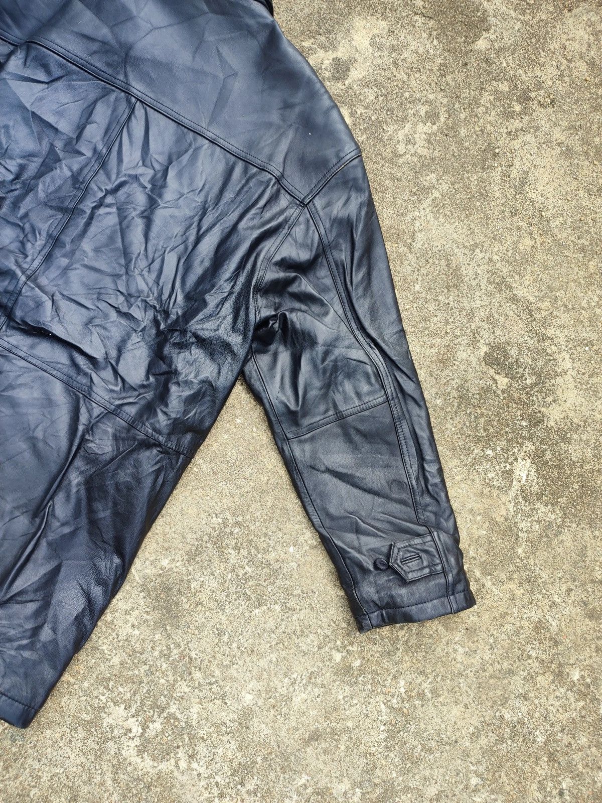 Leather Vintage Dockland Blue Leather Car Coat – Quilted Lining Size US L / EU 52-54 / 3 - 11 Thumbnail