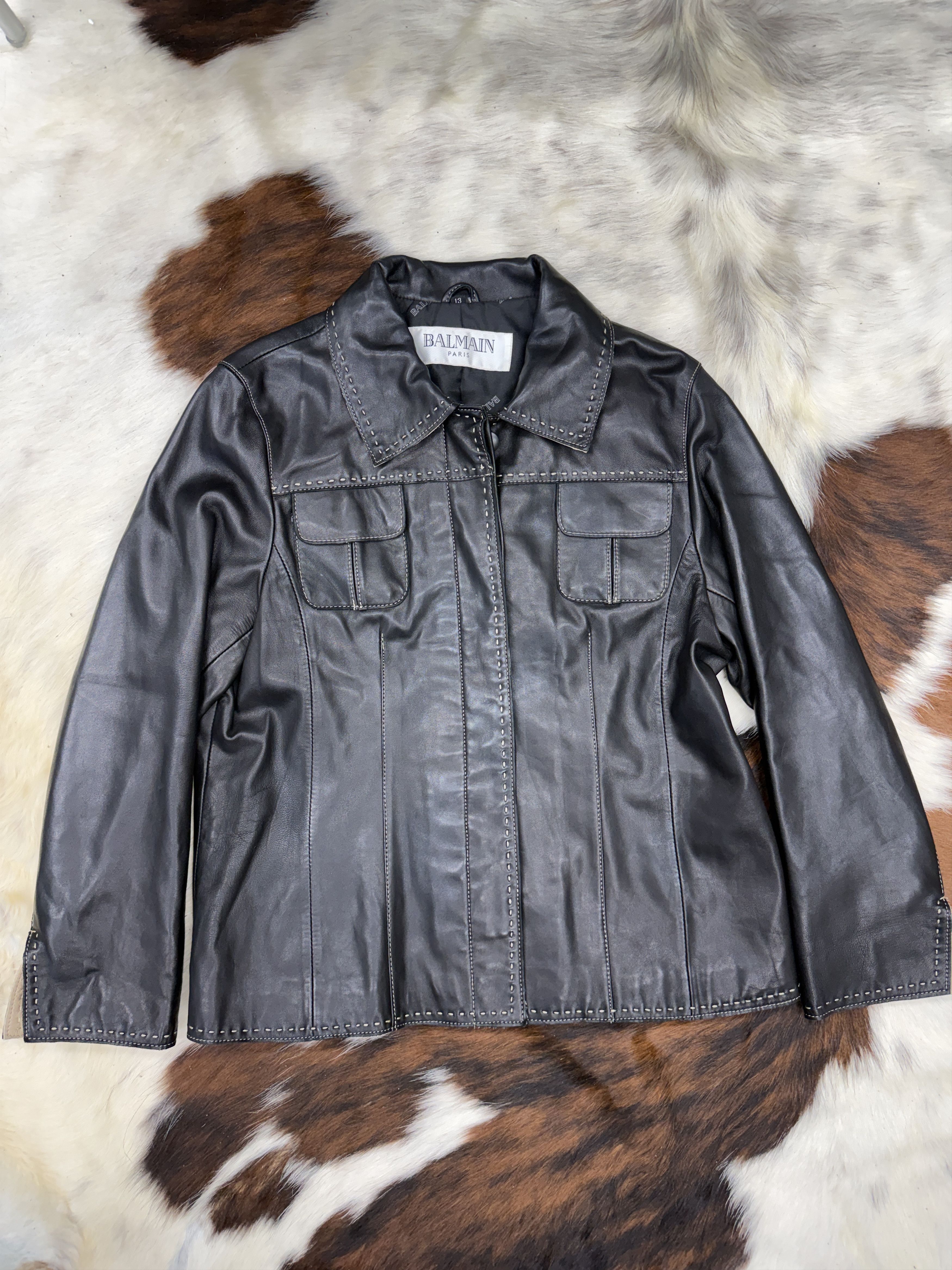 Balmain 90s Balmain White Stich lamb Leather Jacket Size US S / EU 44-46 / 1 - 2 Thumbnail