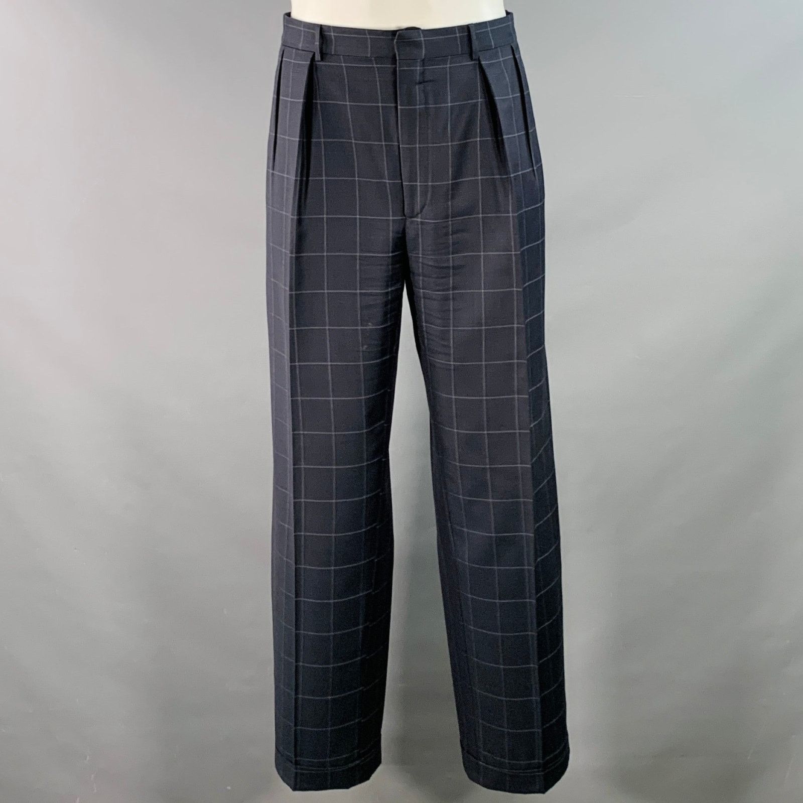 Polo Ralph Lauren Size 40 Regular Navy Grey Checkered Virgin Wool 3 Piece Suit Size 40R - 6 Thumbnail