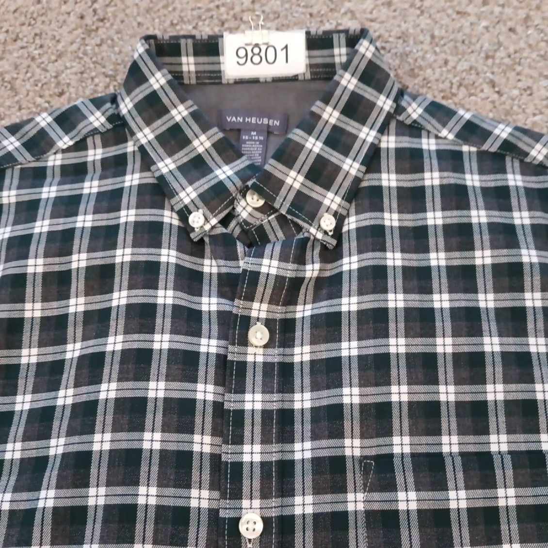 Van Heusen Van Heusen Shirt Mens Medium Green Plaid Long Sleeve Button-Down Button-Up Collared Cotton Blend Size US M / EU 48-50 / 2 - 2 Thumbnail