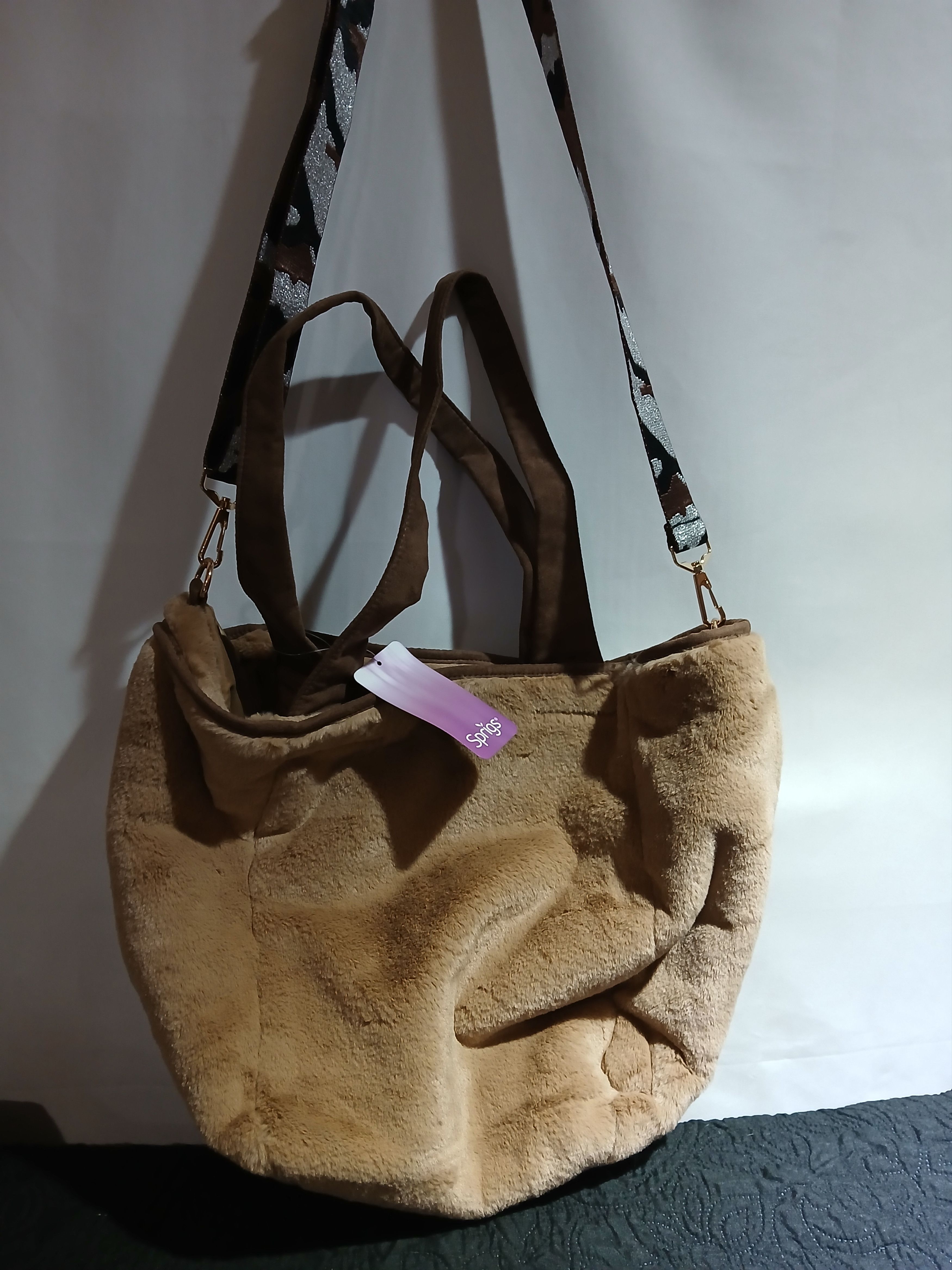Other Sprigs velvet plush tan tote bag Size ONE SIZE - 1 Thumbnail