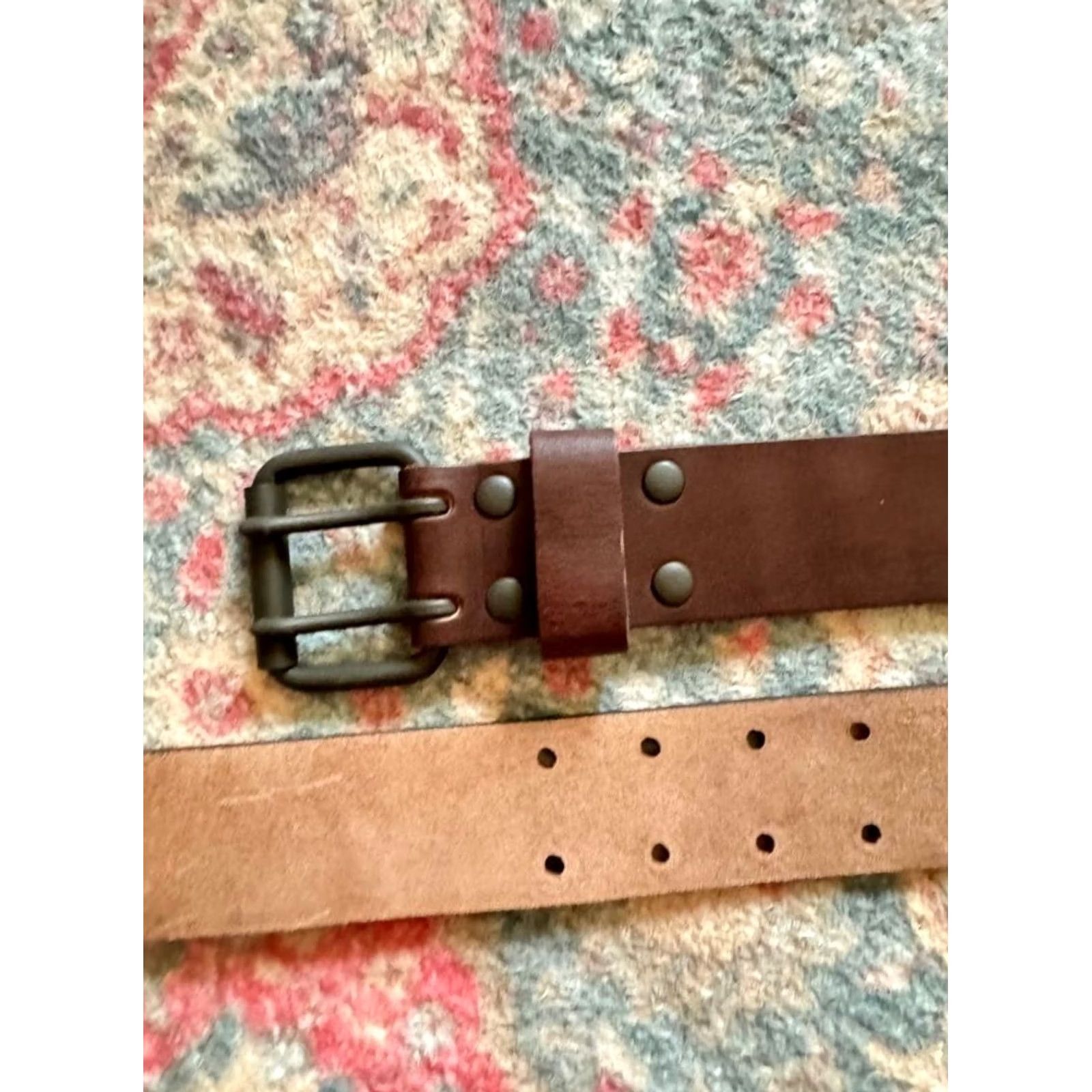 Ralph Lauren VINTAGE RRL RALPH LAUREN STYLE LEATHER BELT SIZE 34 BROWN BRASS LOGO MEN USED Size 34 - 5 Thumbnail