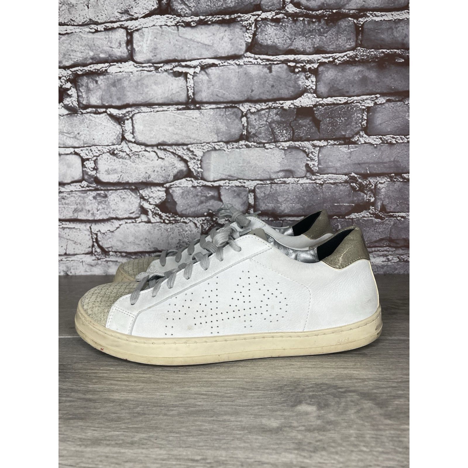 P448 P448 John Kale Bia White Leather Grey Lace Up Casual Sneaker Size US 11 / IT 41 - 14 Thumbnail