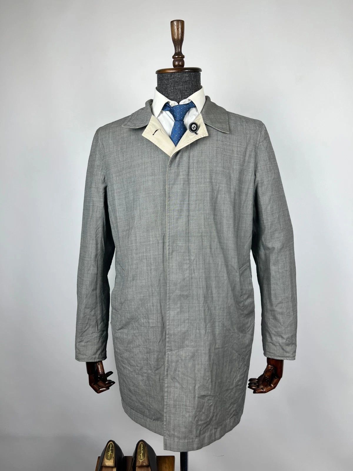 Boggi Boggi Milano Grey Wool Ivory Nylon Overcoat Reversible Coat Size US L / EU 52-54 / 3 - 12 Thumbnail