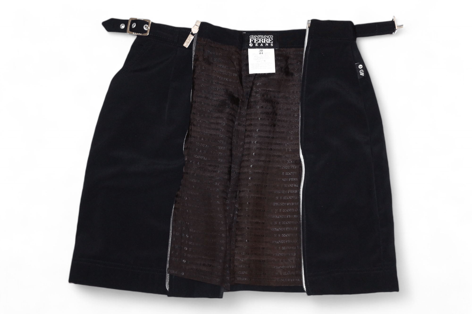 GF Ferre Vtg GF Ferre Jeans lined glossy black wrap zip mini skirt Size 29" - 12 Thumbnail