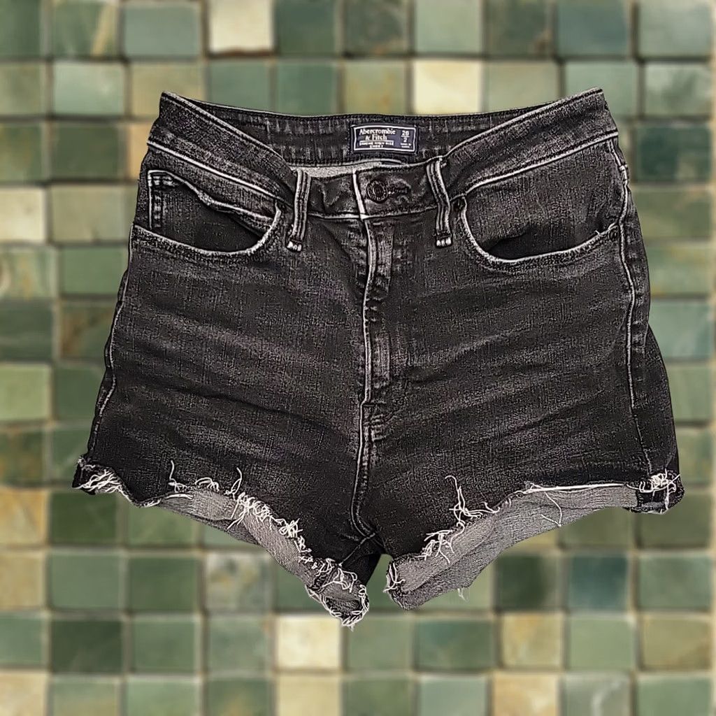 Abercrombie & Fitch Abercrombie & Fitch Shorts Women 26 Black Denim Simone Booty Biker Y2K Mini Shirt Size 26" / US 2 / IT 38 - 1 Thumbnail