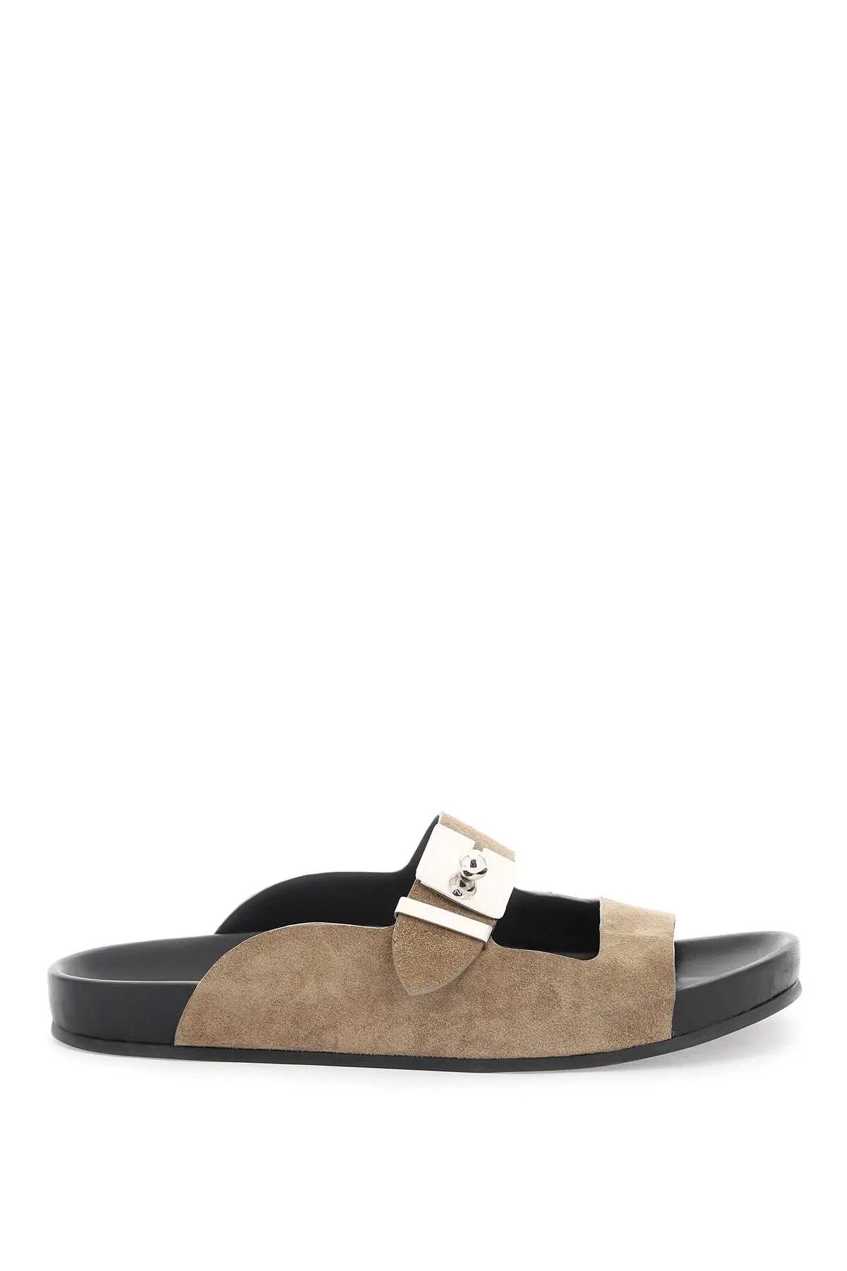 image of Lanvin O1S22I1N0324 Suede Leather Slides In Brown, Men's (Size 9)