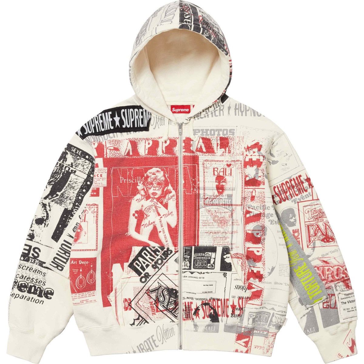 image of Supreme Collage Zip Up Hooded Sweatshirt in Natural, Men's (Size XL)