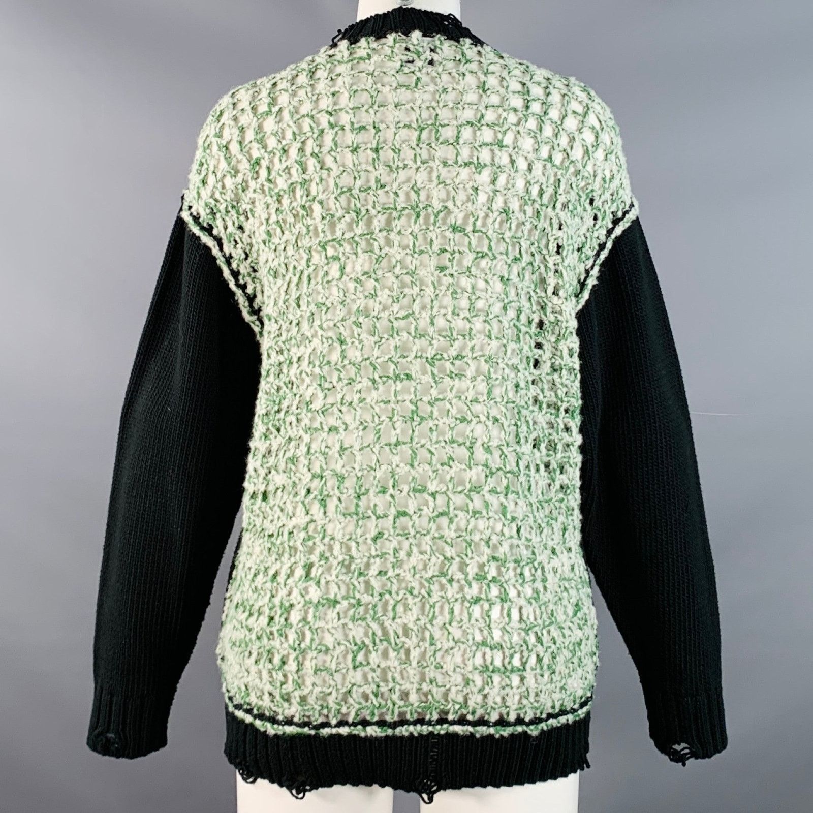NSF Black Green White Cotton Distressed Mesh Back Crew Neck Size XS / US 0-2 / IT 36-38 - 3 Thumbnail