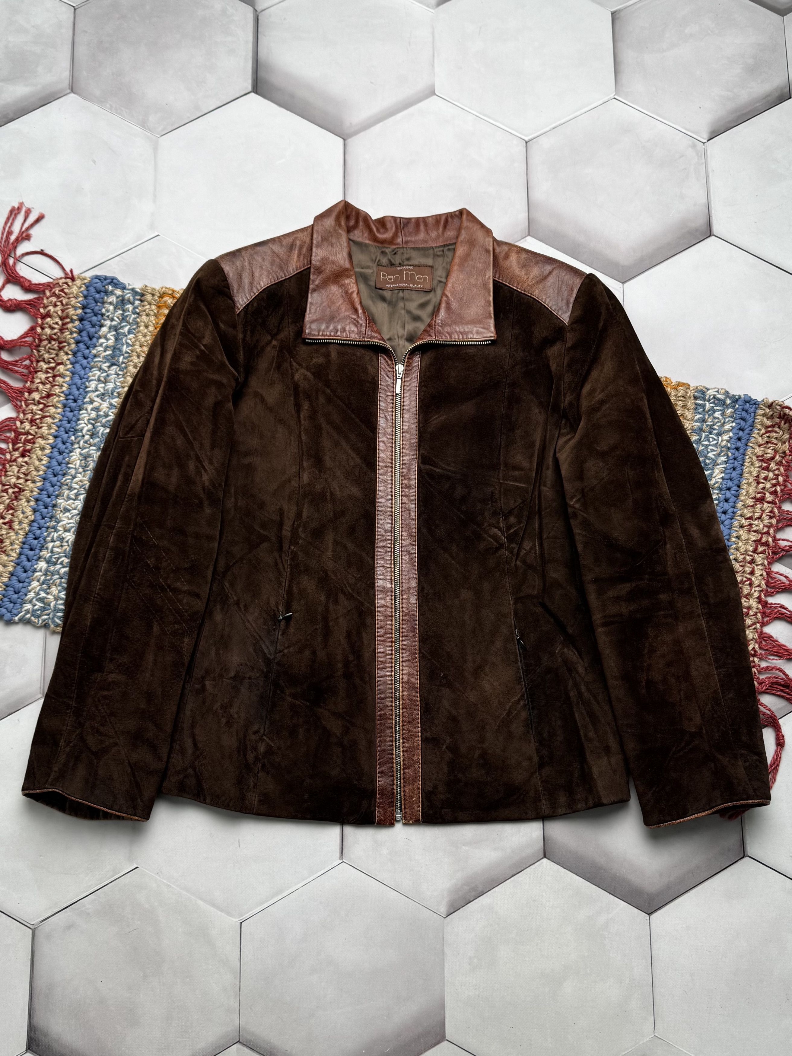 Vintage Vintage Brown Suede Leather Jacket Vintage Zip Up (E4) Size L / US 10 / IT 46 - 1 Thumbnail