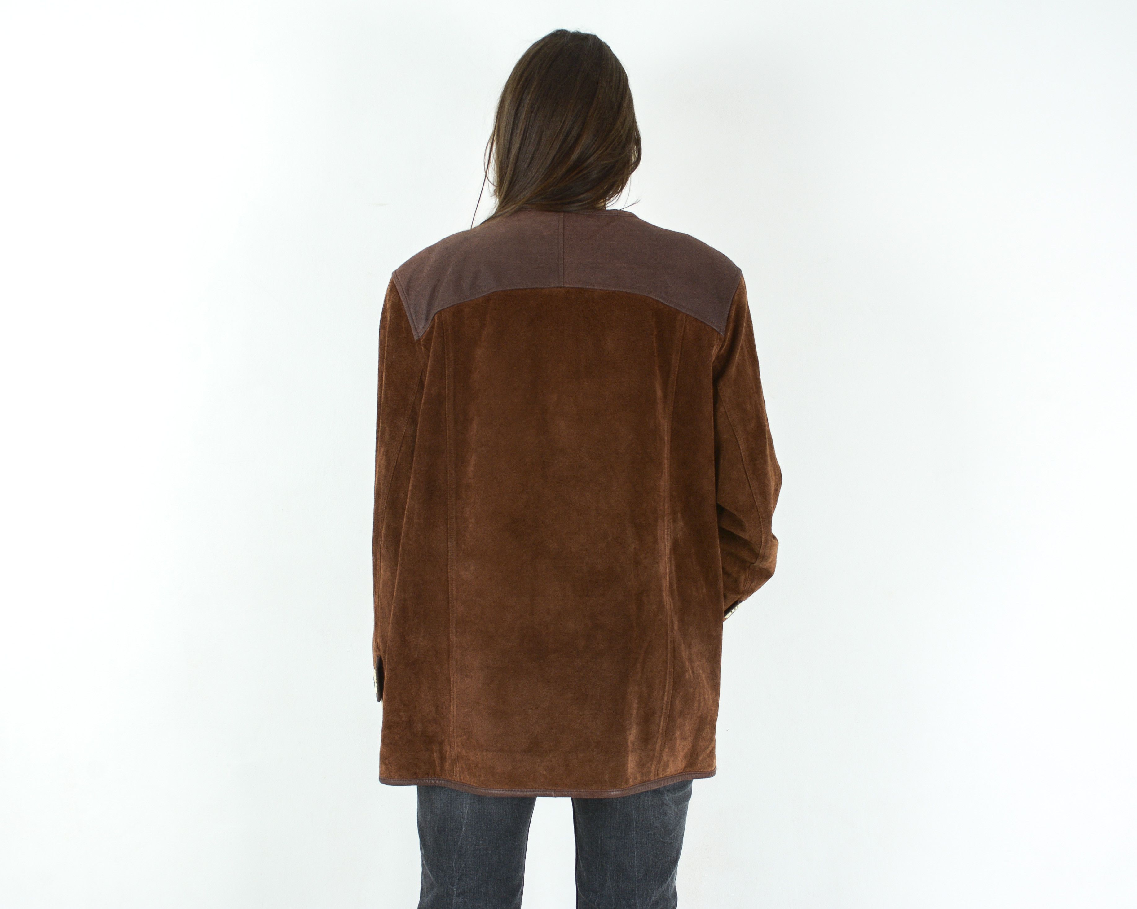 Genuine Leather × Vintage Country World Suede Leather Jacket Button Up Blazer Coat Size L / US 10 / IT 46 - 4 Thumbnail