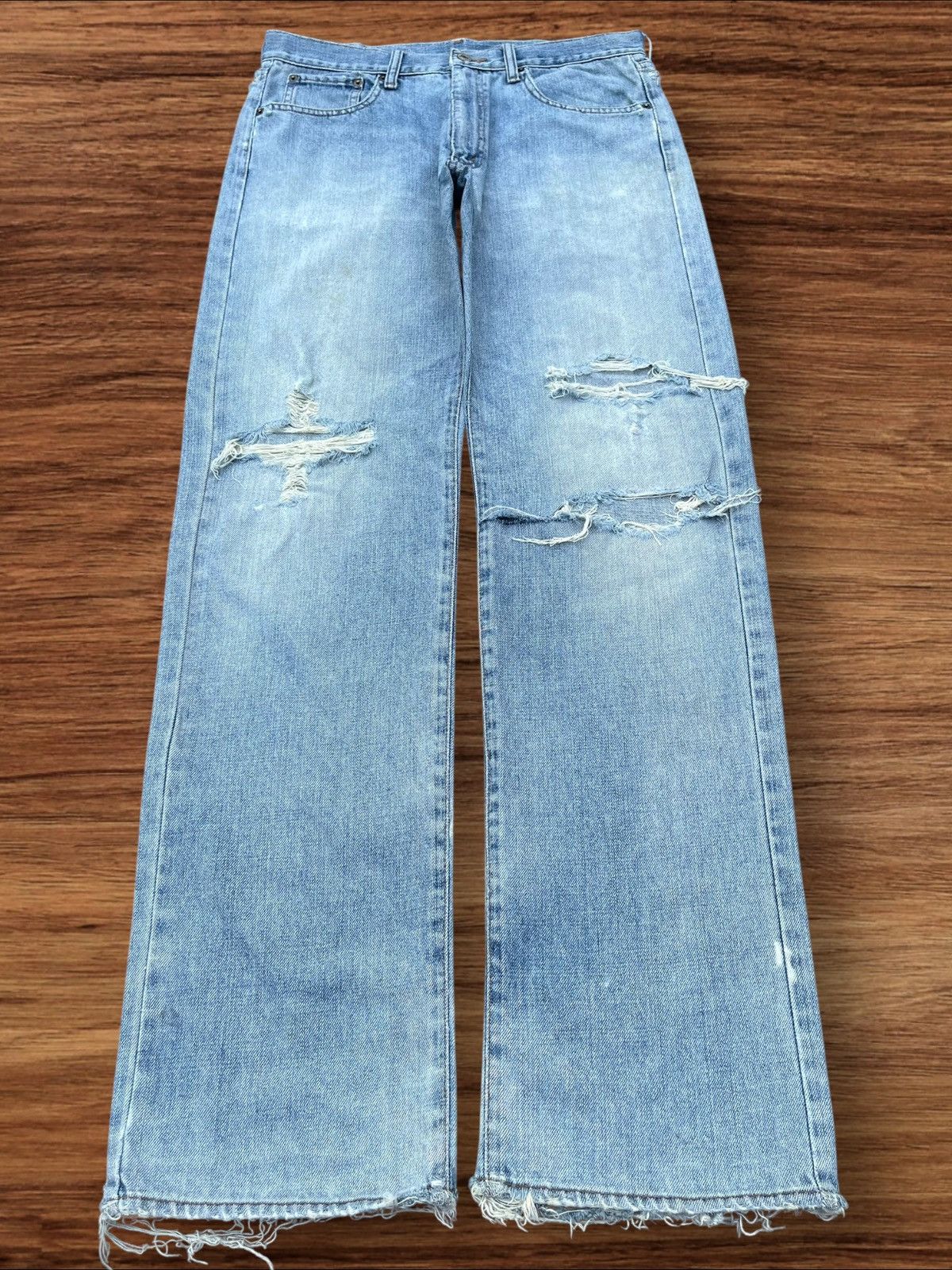 Vintage Japanese Brand Blue Wash Distressed Frayed Leg Jeans