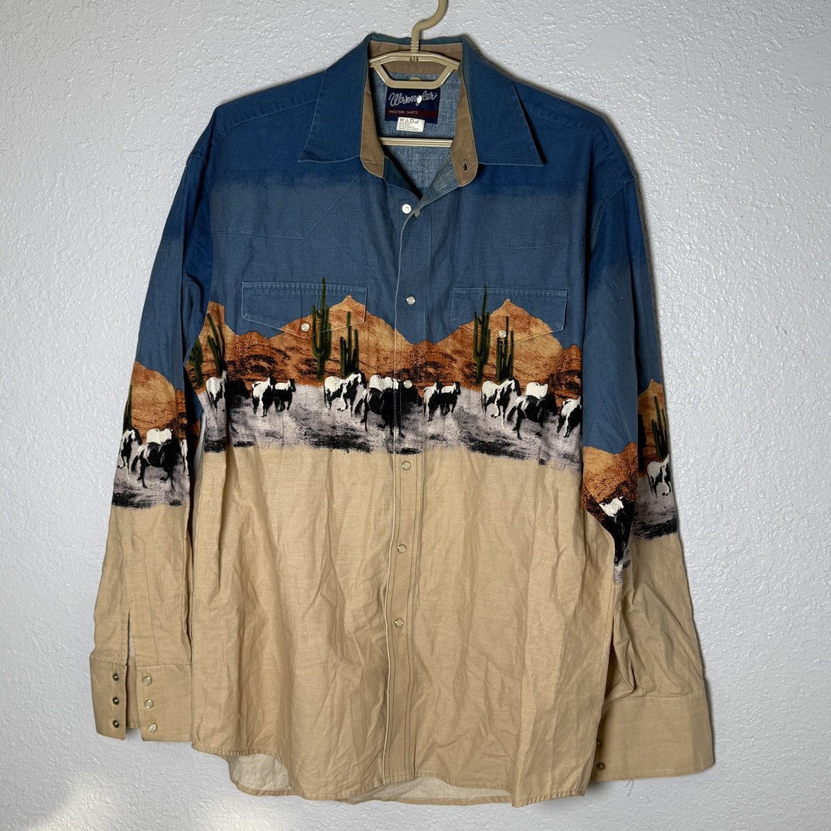 Wrangler Vintage 90's Wrangler Western Pearl Snap Desert Horse Cowboy Size US XL / EU 56 / 4 - 1 Thumbnail