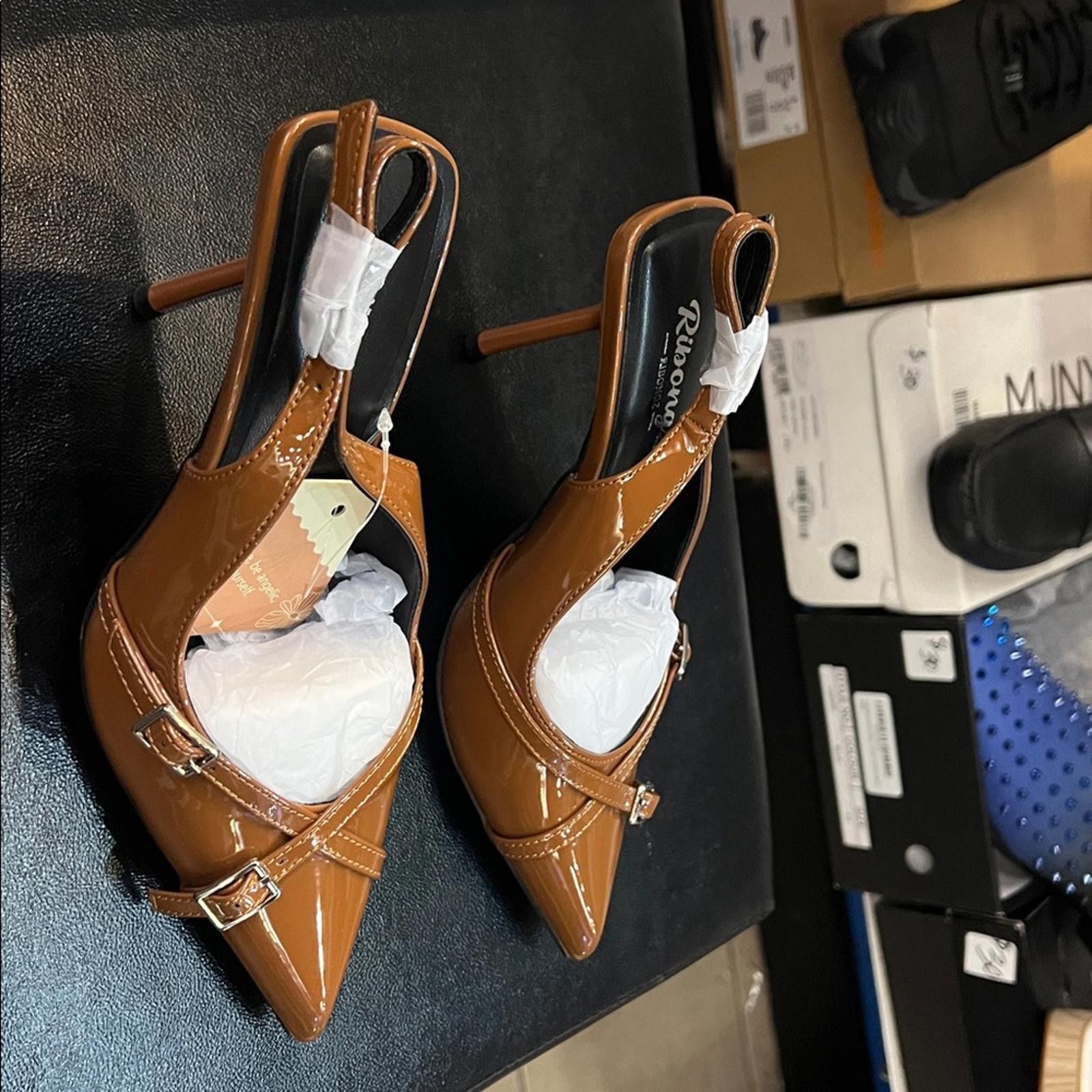 Other Brown Patent Leather Slingback Heels Size US 6 / IT 36 - 2 Thumbnail