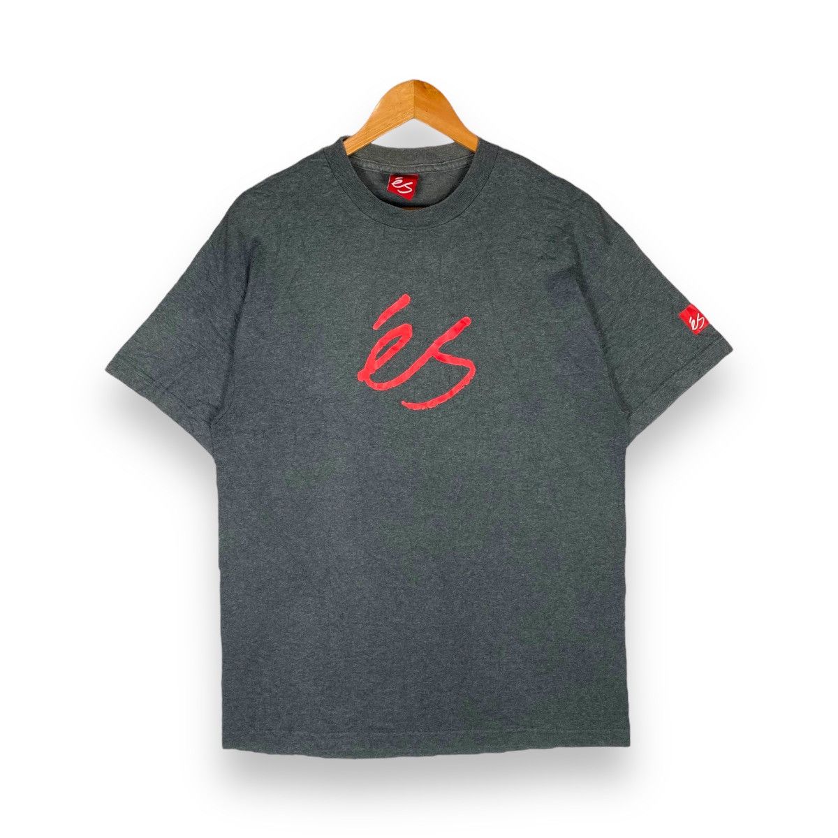 image of Hook Ups x Skategang Vintage 90's Es Skateboards Logo Tee in Grey, Men's (Size Large)